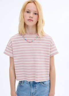 Striped short-sleeved t-shirt — Pink 5