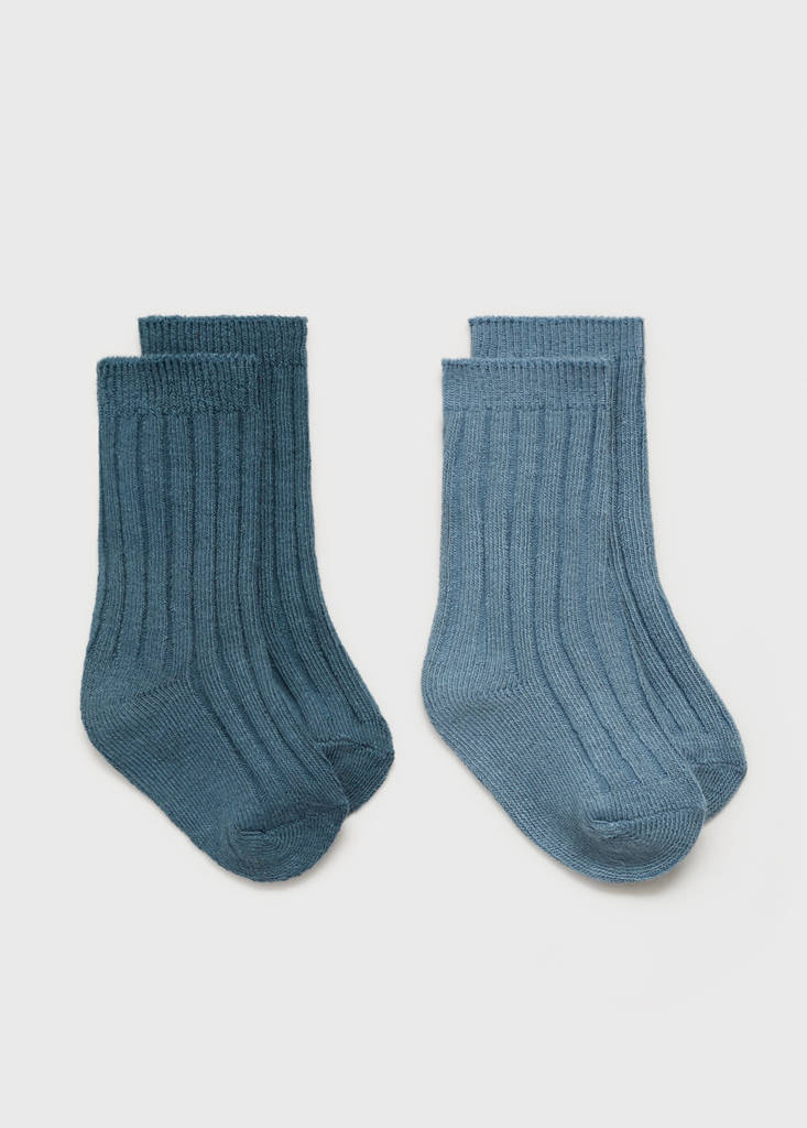 MANGO KIDS - Pack 2 paires de chaussettes côtelées bleu pétrole - 1-6 mois - Nouveau-nés