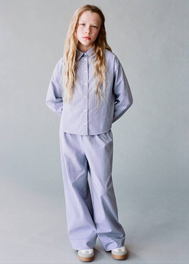 Striped cotton trousers — Blue