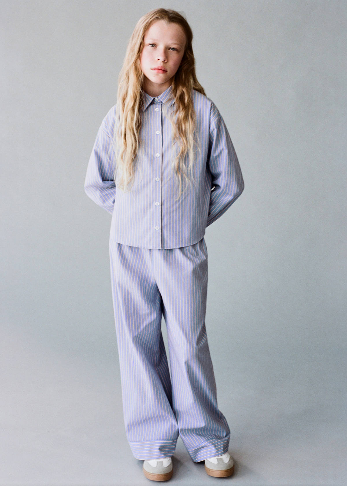 Striped cotton trousers — Blue