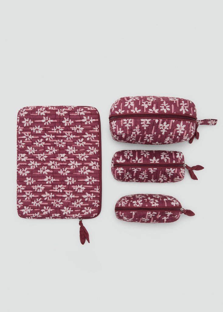 Floral-print cosmetic bag — Maroon