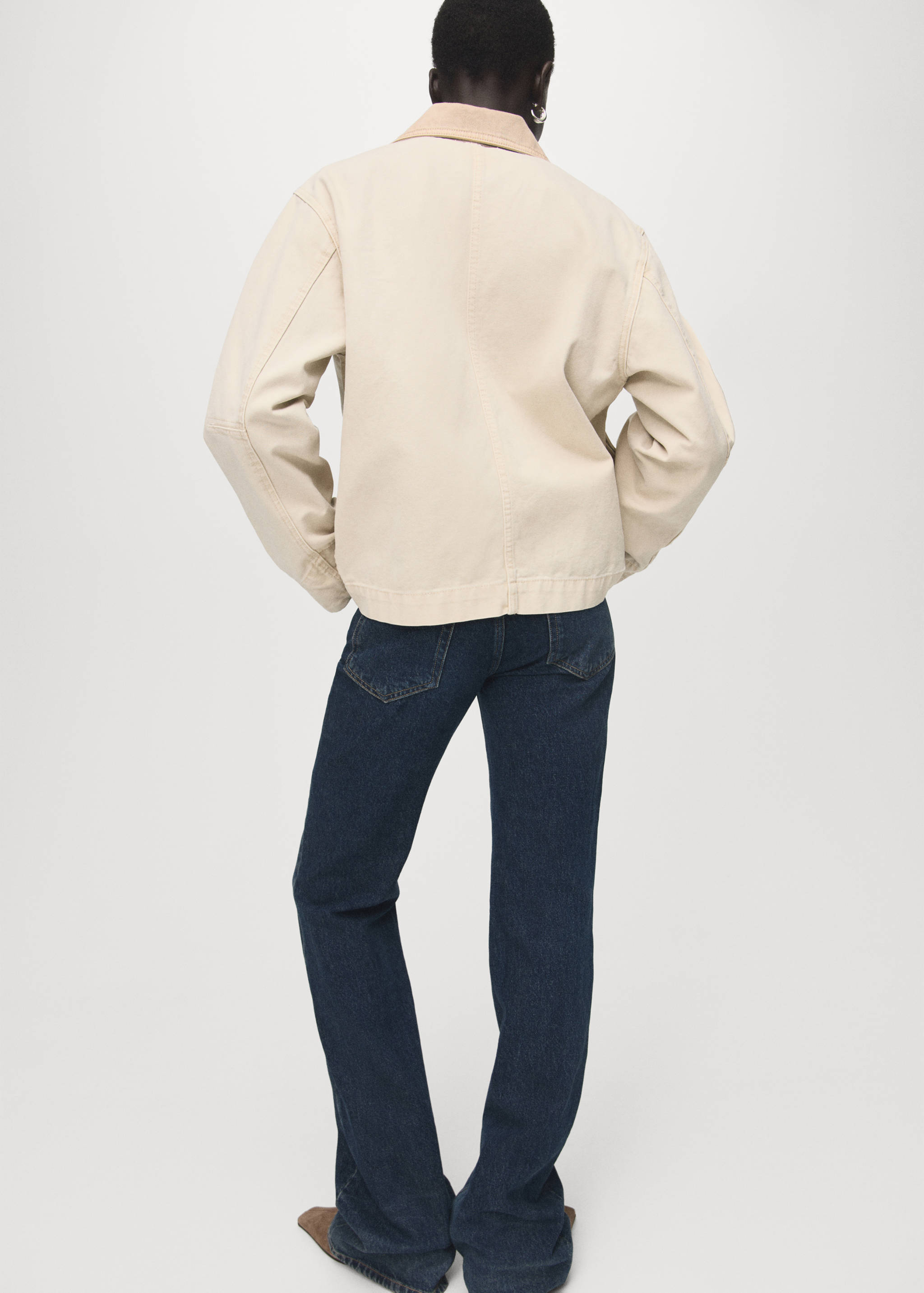 对比色领口牛仔布派克大衣 - null