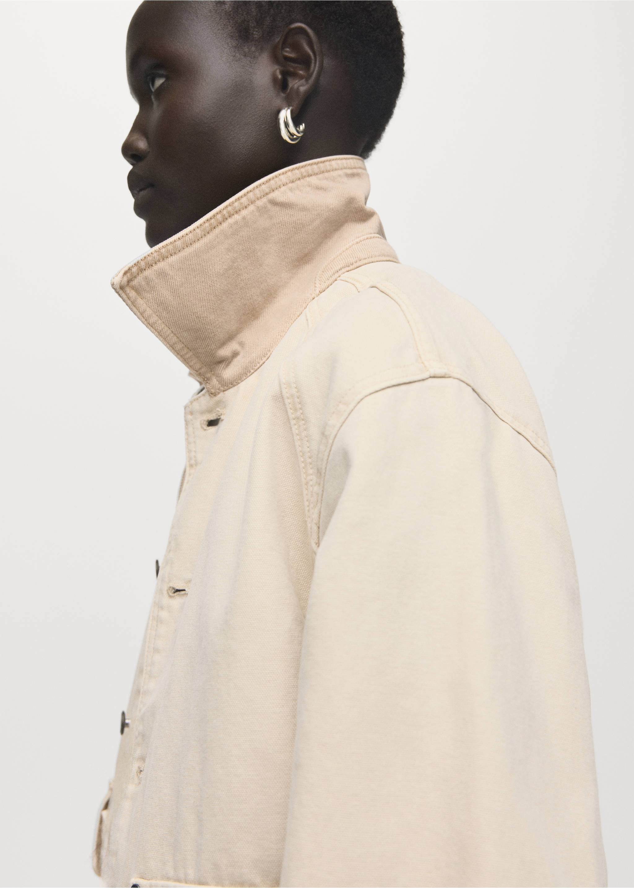 对比色领口牛仔布派克大衣 - null, 米色. Ref: 17063319-00.