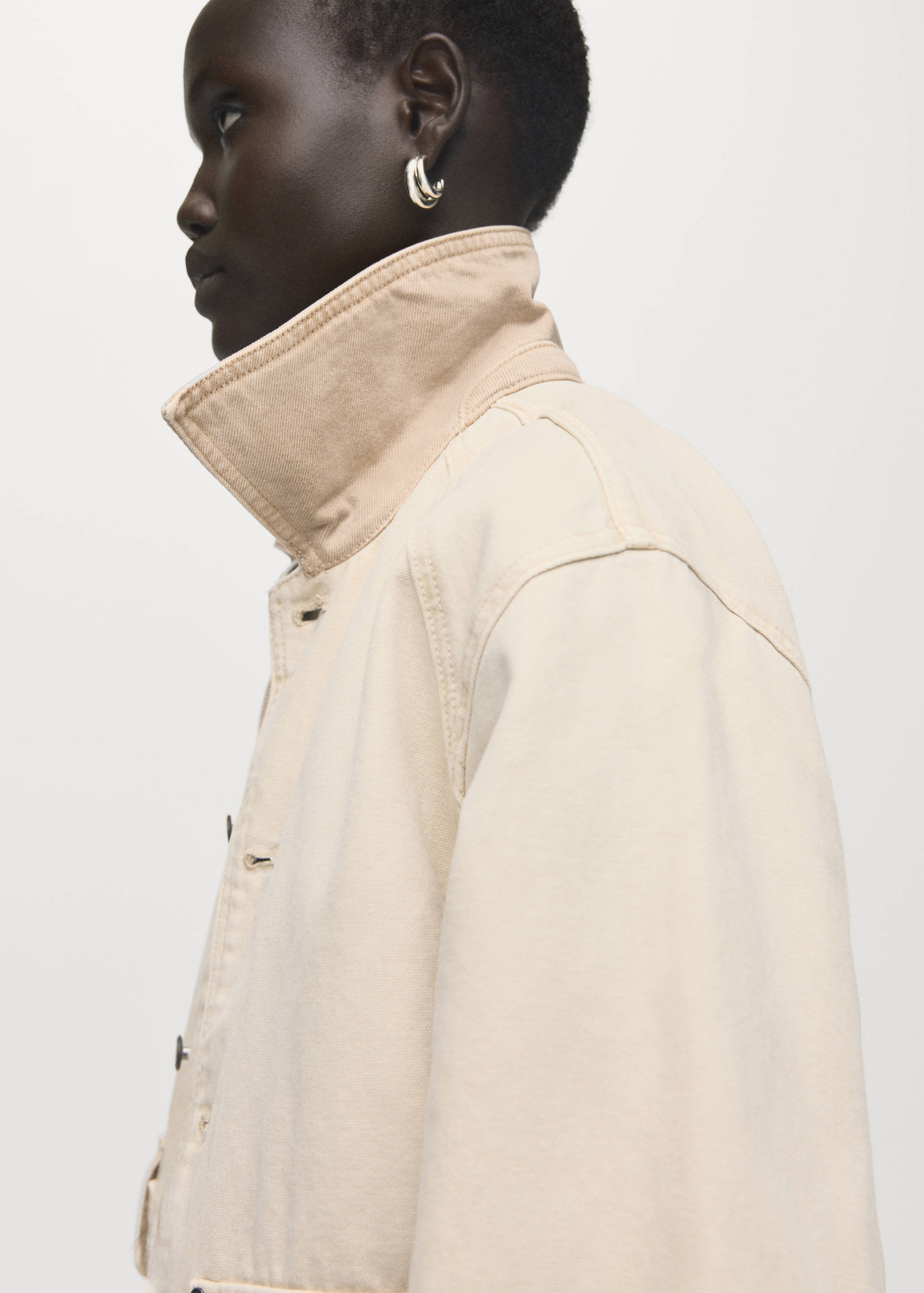 对比色领口牛仔布派克大衣 - null