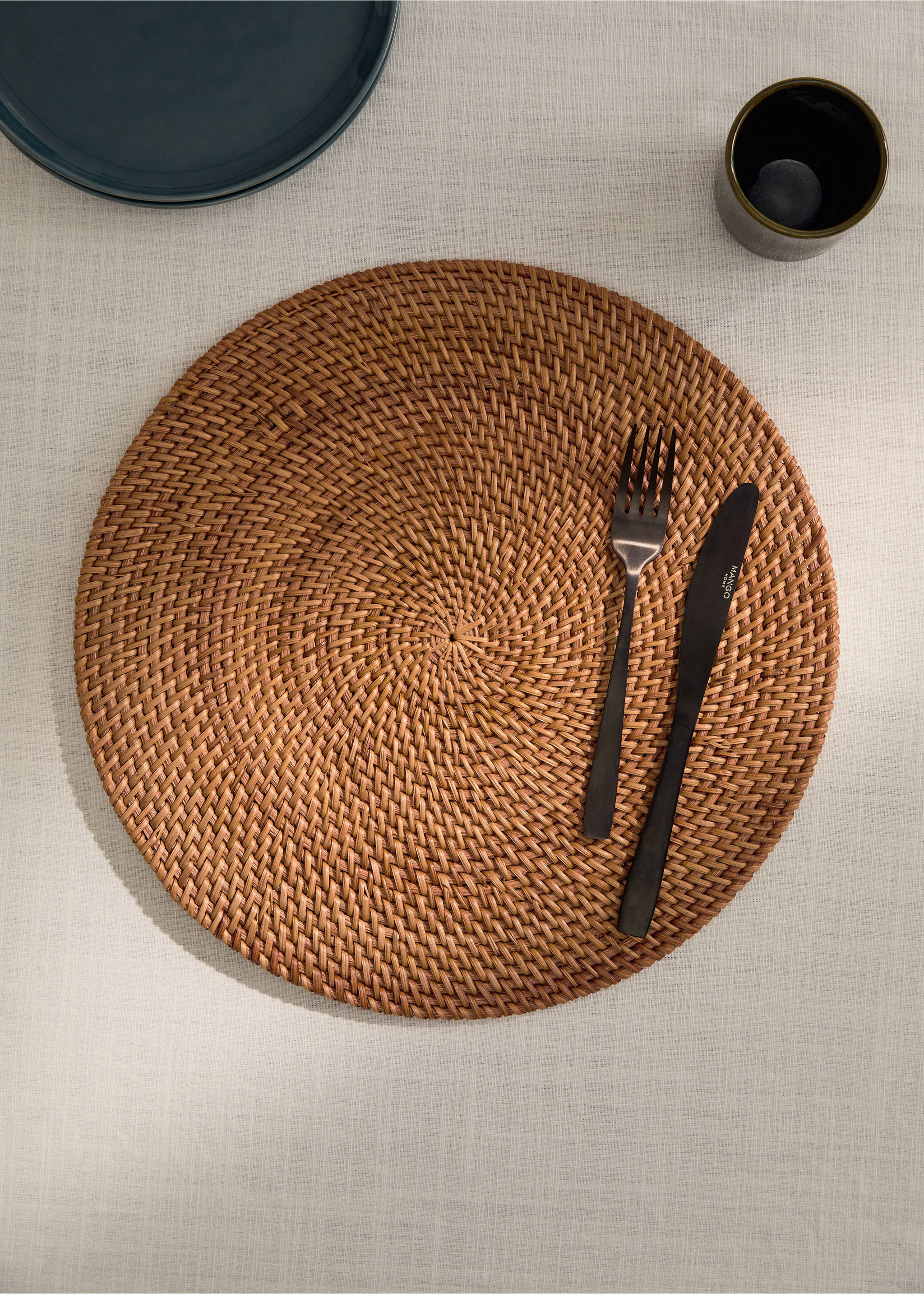 Round rattan placemat - General plane, Brown. Ref: 17063320-00.