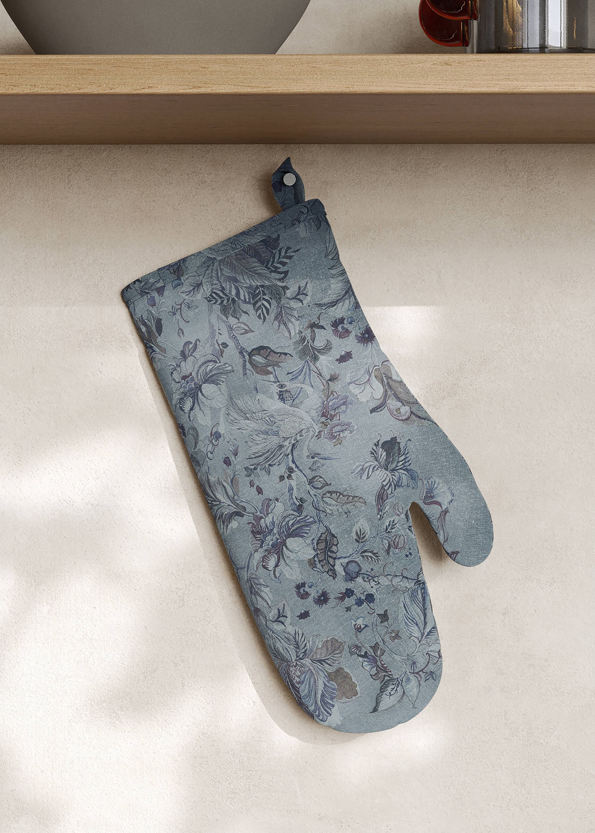 Ovenhandschoen van katoen en linnen met print - Overzichtstekening