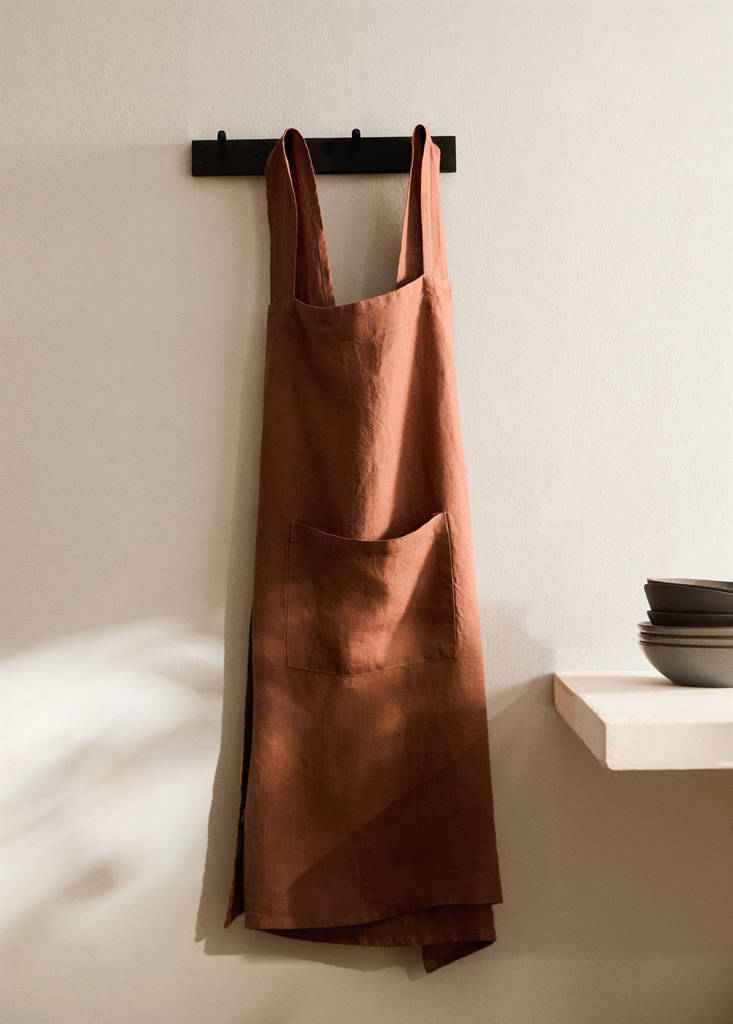 Overdyed linen apron — Mustard