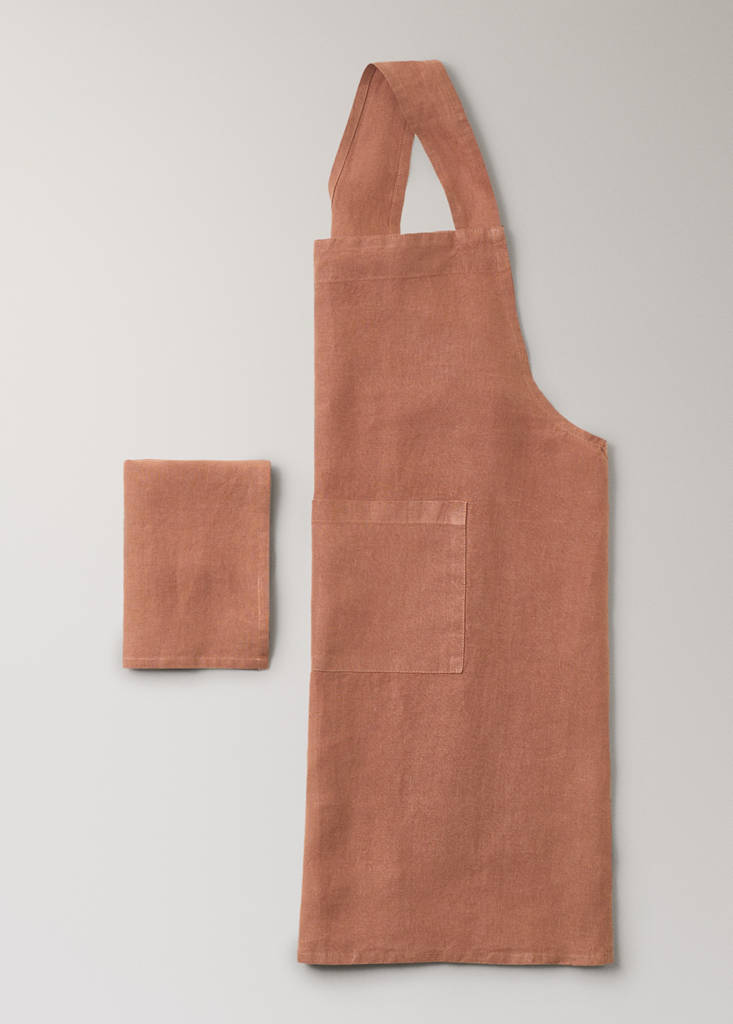 Overdyed linen apron — Mustard
