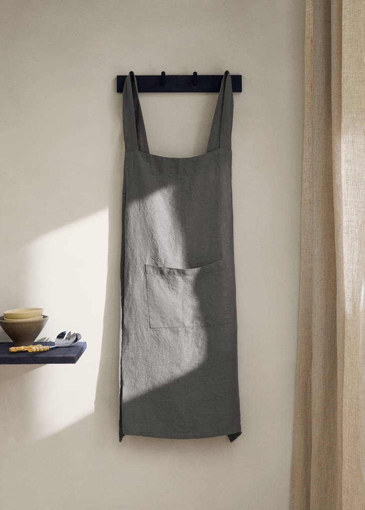 Overdyed linen apron — Khaki