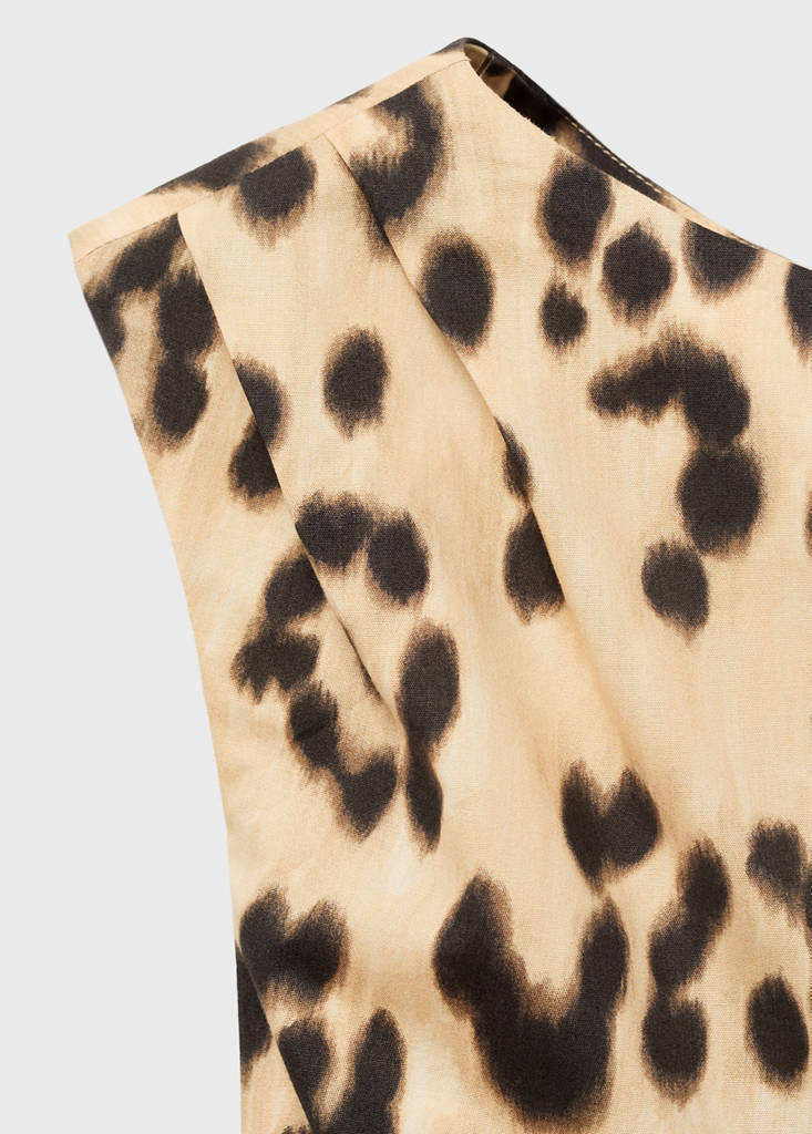 Leopard-print asymmetrical-neckline dress — Beige