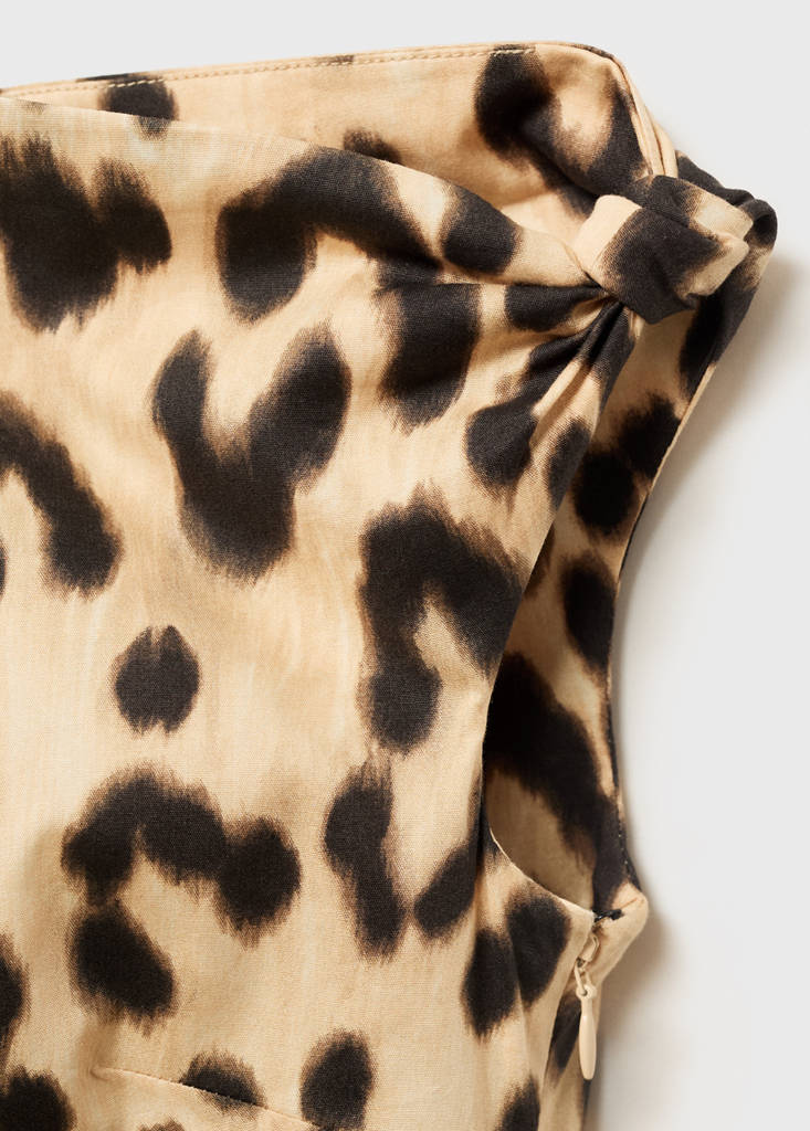 Leopard-print asymmetrical-neckline dress — Beige