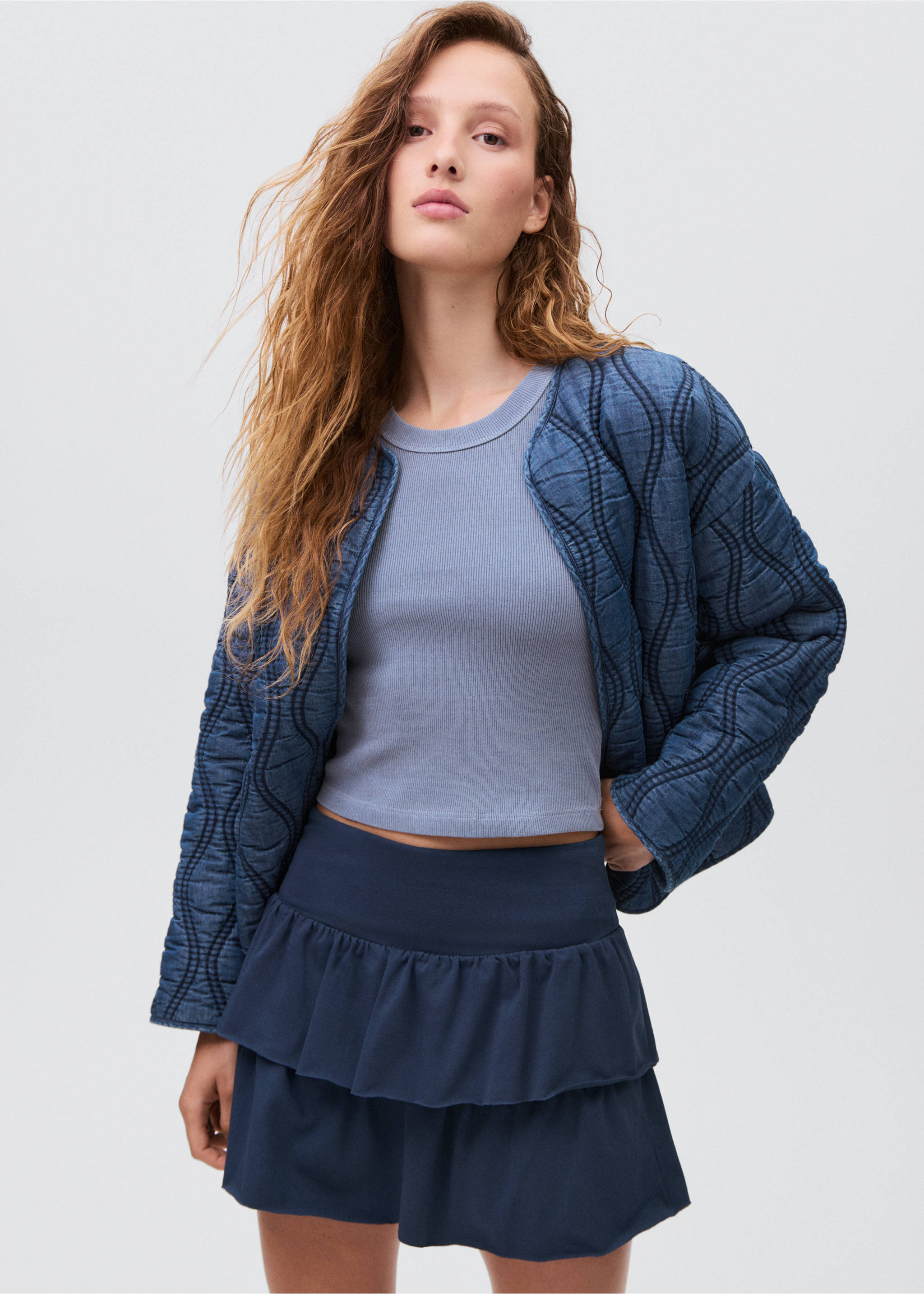 Хлопковая юбка с воланами - Деталь изделия 1, Глубокий темно-синий. Ref: 17063335-00.