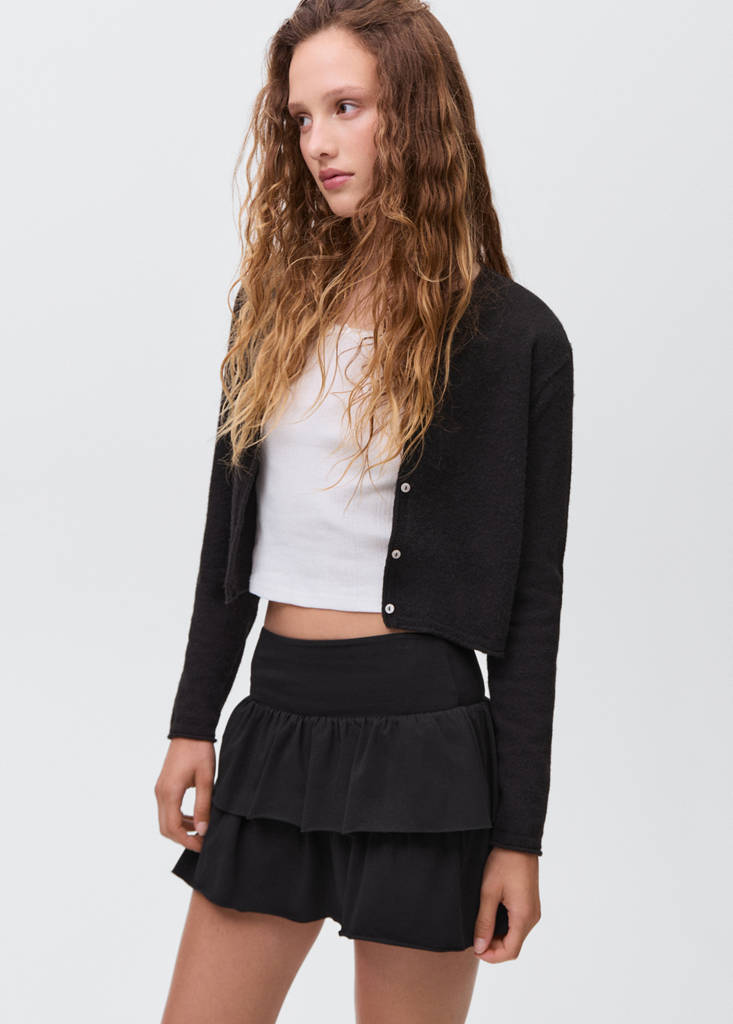 Ruffled cotton skirt — Black