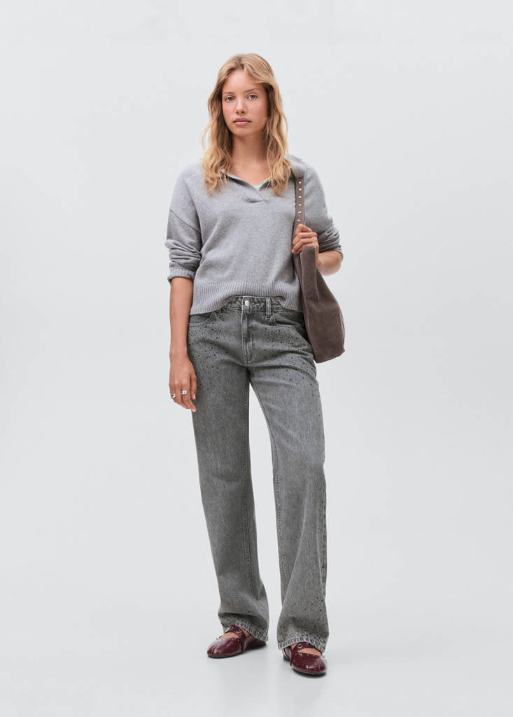 Straight-fit jeans with rhinestones — Denim Grey