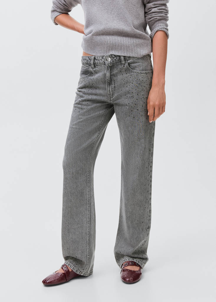 Straight-fit jeans with rhinestones — Denim Grey