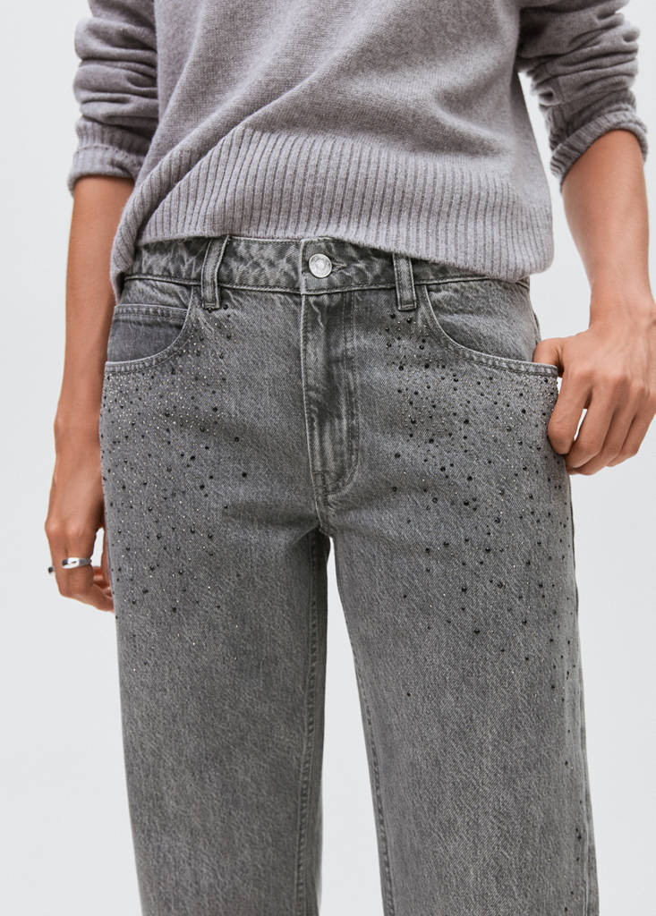 Straight-fit jeans with rhinestones — Denim Grey
