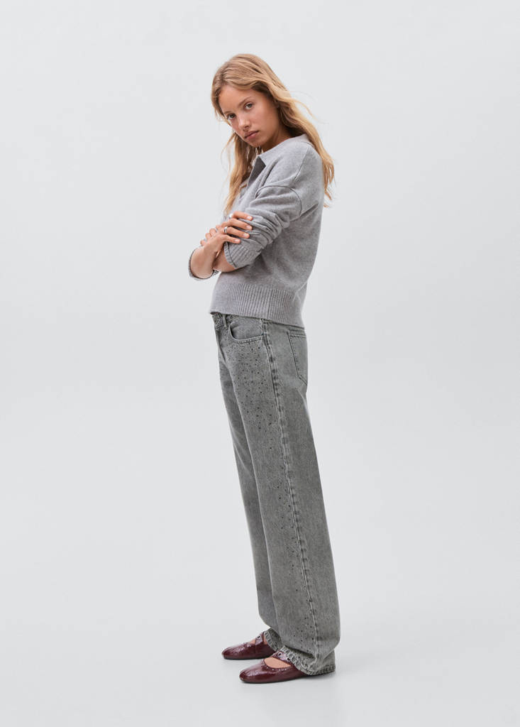 Straight-fit jeans with rhinestones — Denim Grey