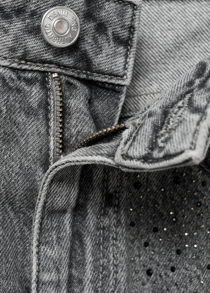 Straight-fit jeans with rhinestones — Denim Grey