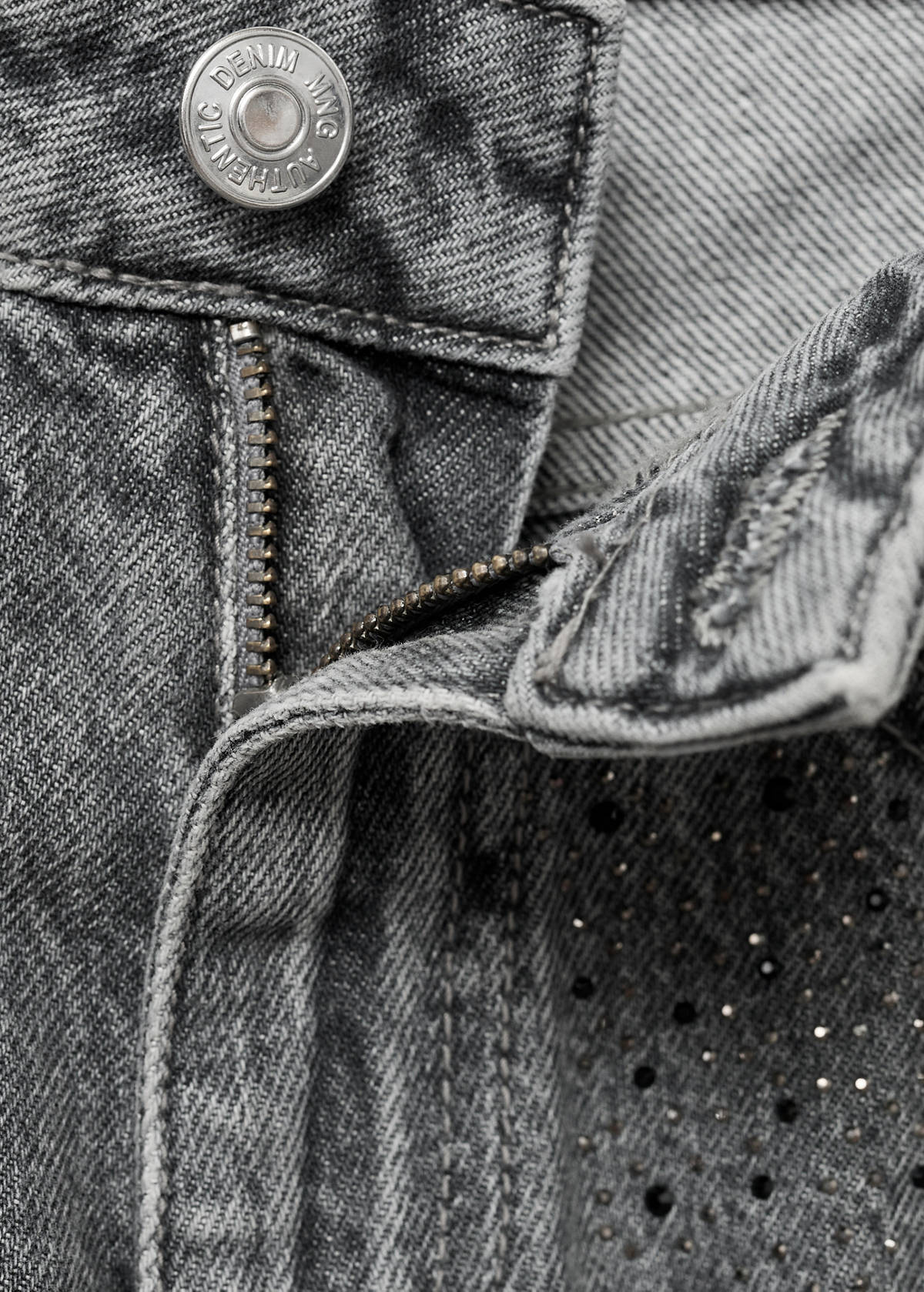 Straight-fit jeans with rhinestones — Denim Grey