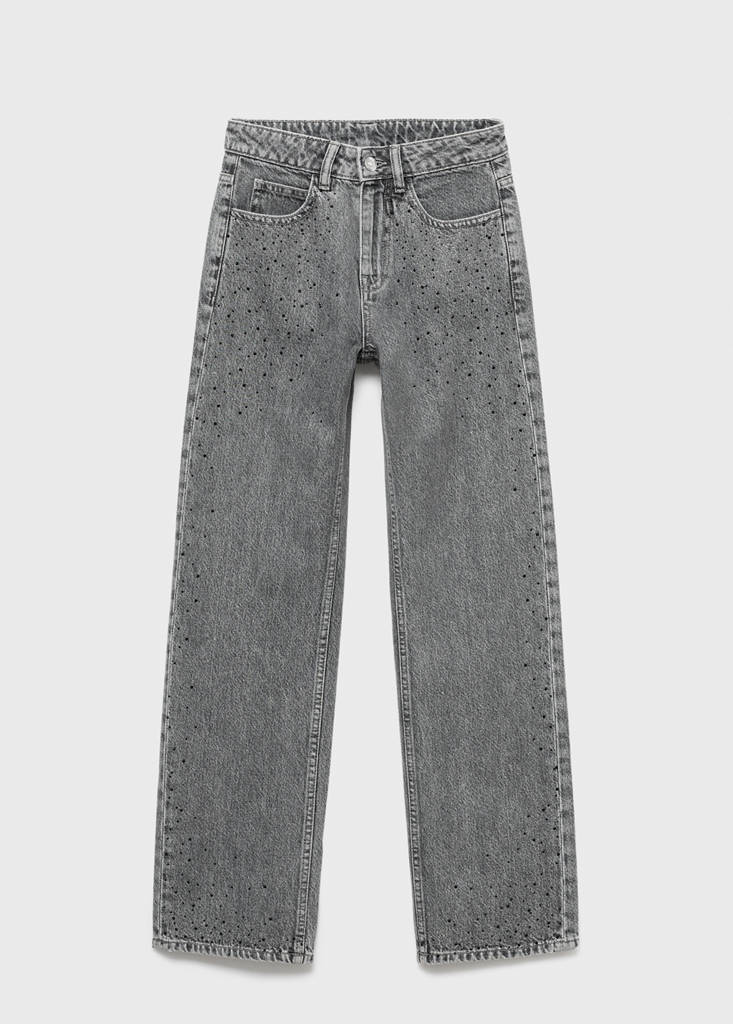 Straight-fit jeans with rhinestones — Denim Grey