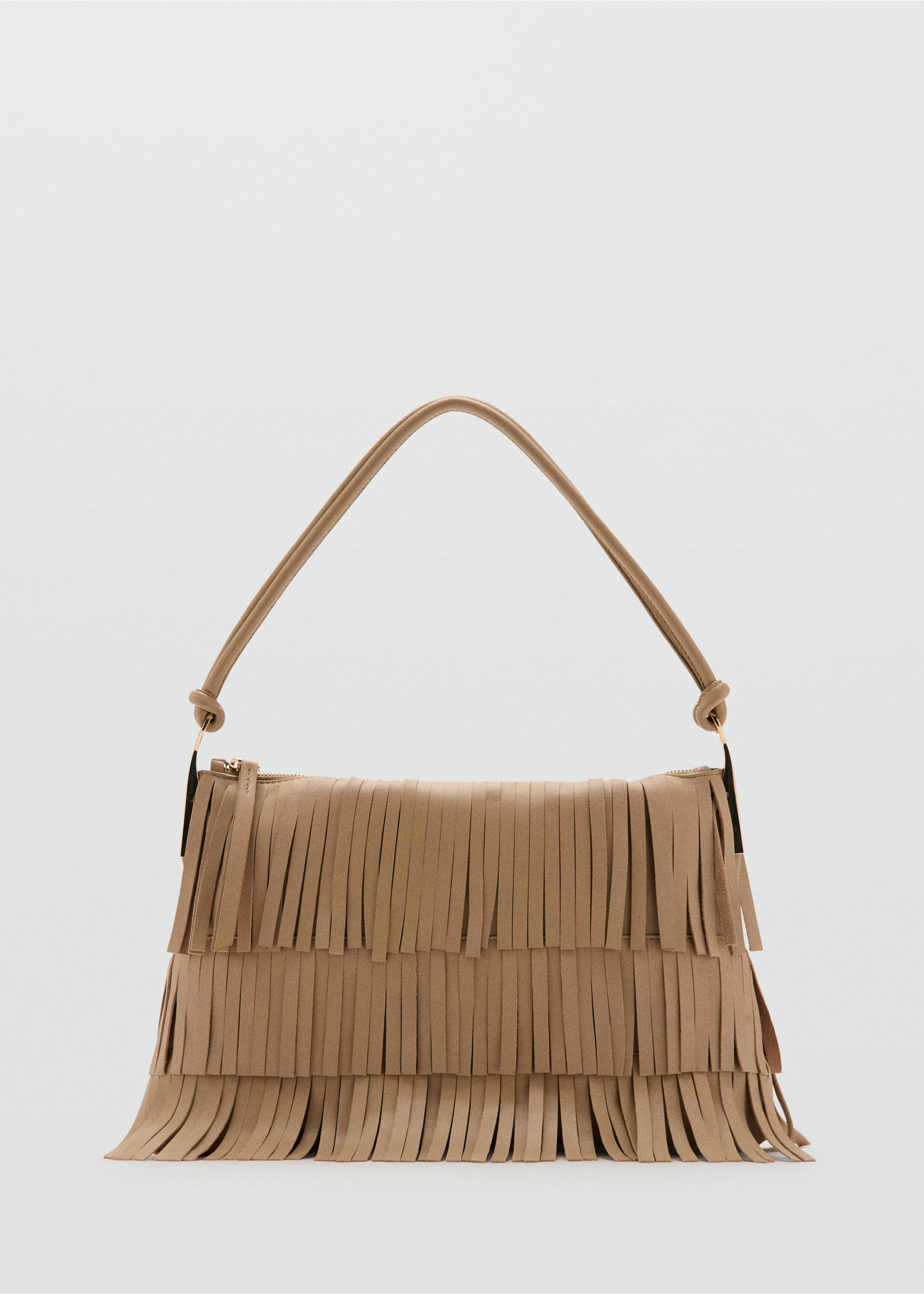 Large leather shoulder bag with fringes - Article without model, Beige. Ref: 17063799-00.