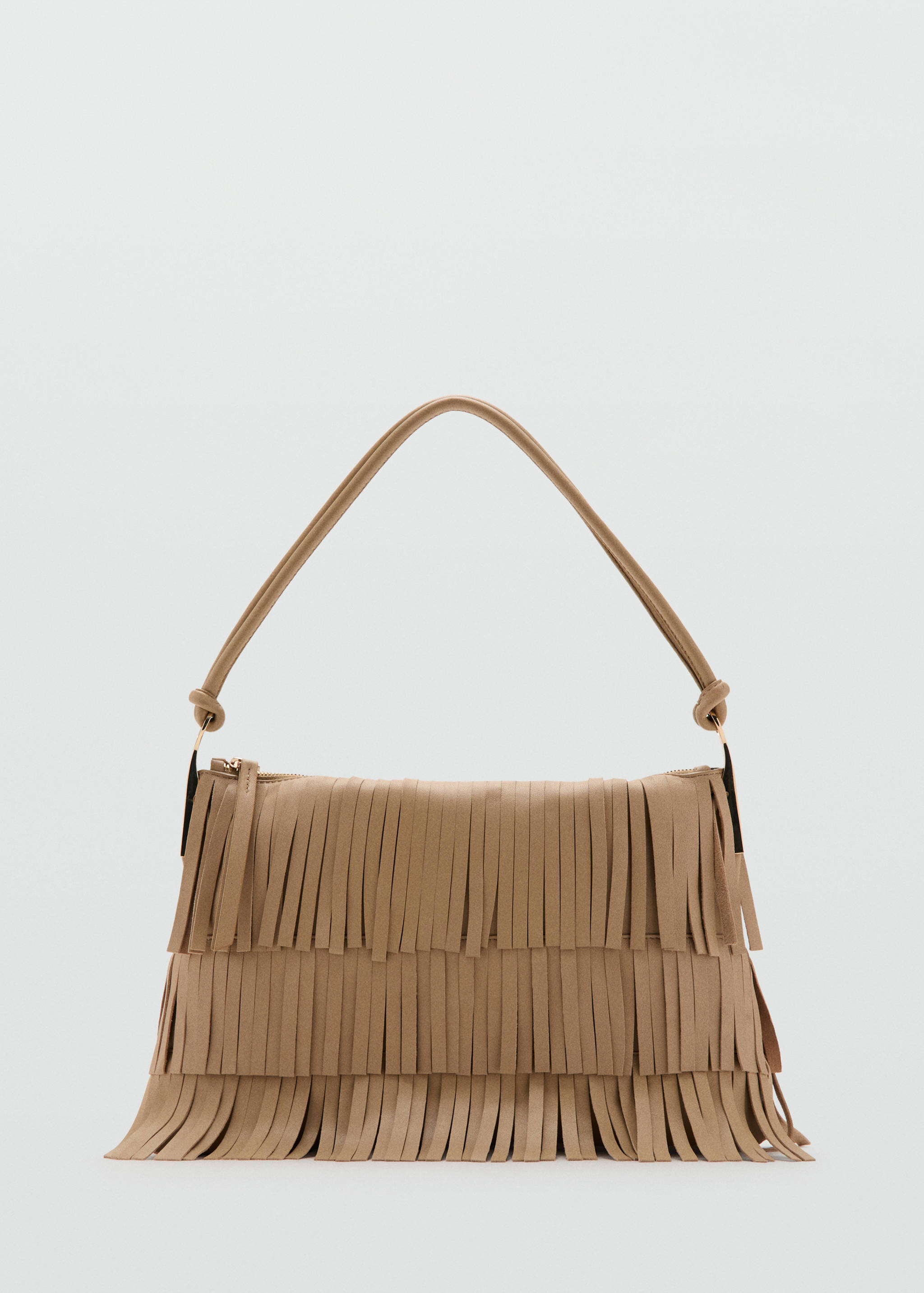 Large leather shoulder bag with fringes - Article without model