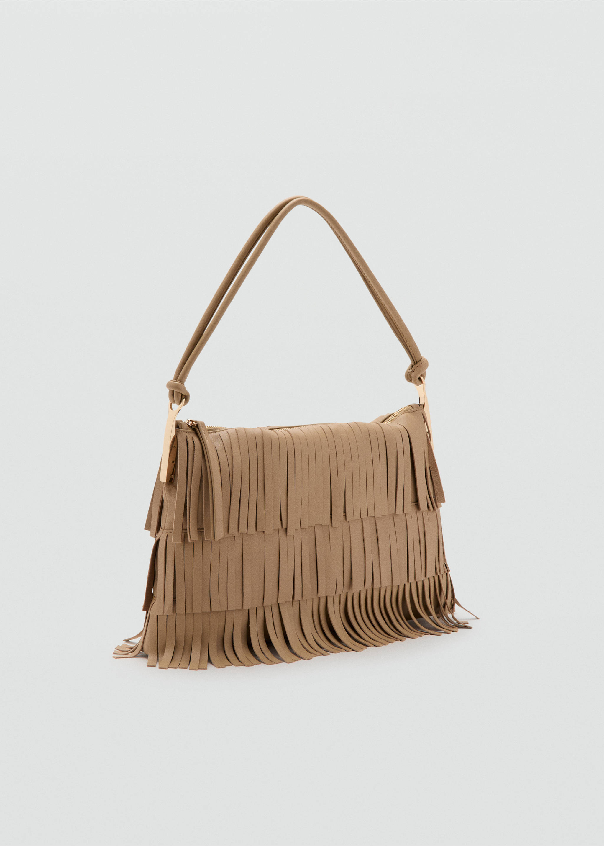 Large leather shoulder bag with fringes - Medium plane, Beige. Ref: 17063799-00.