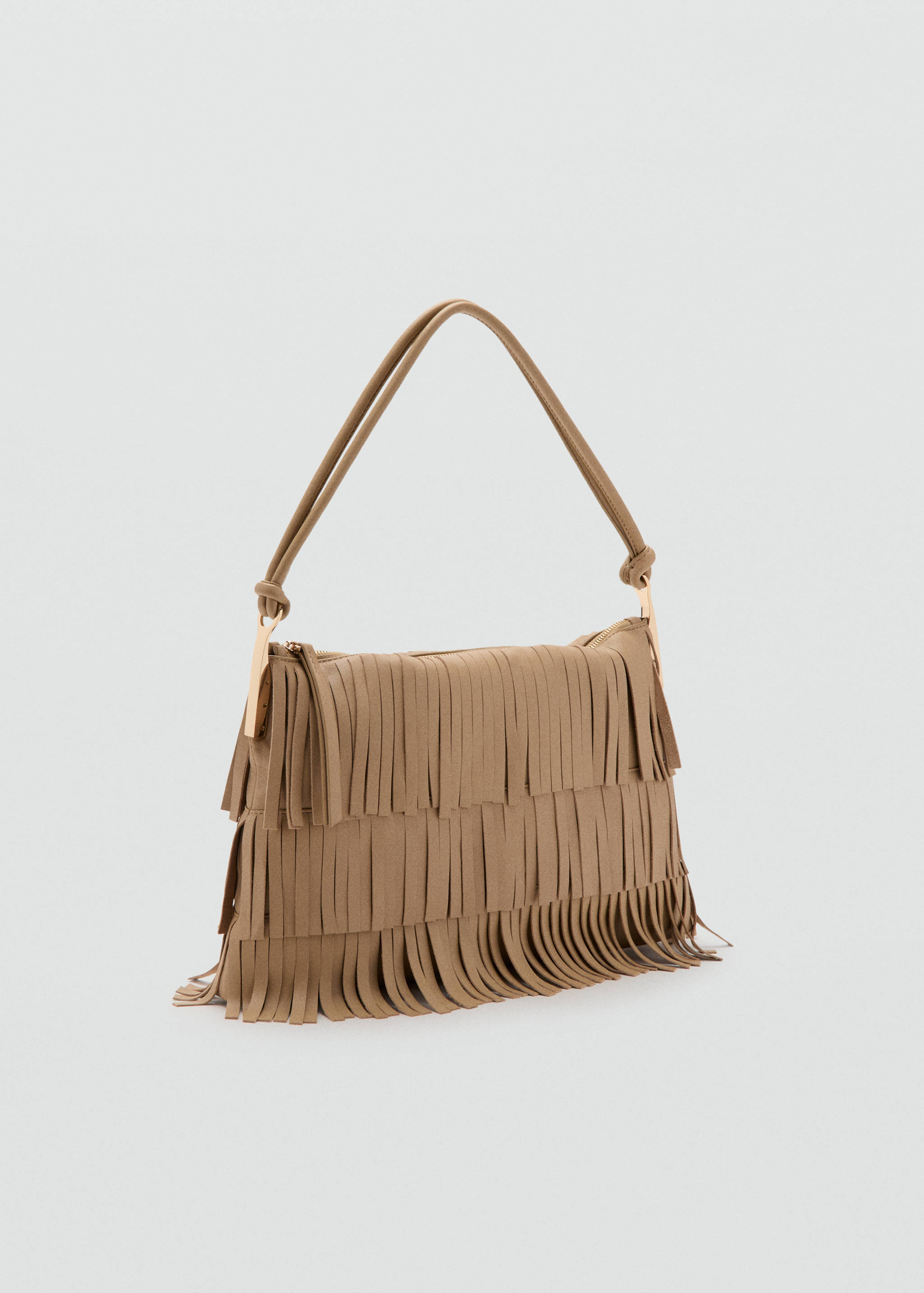 Large leather shoulder bag with fringes - Medium plane