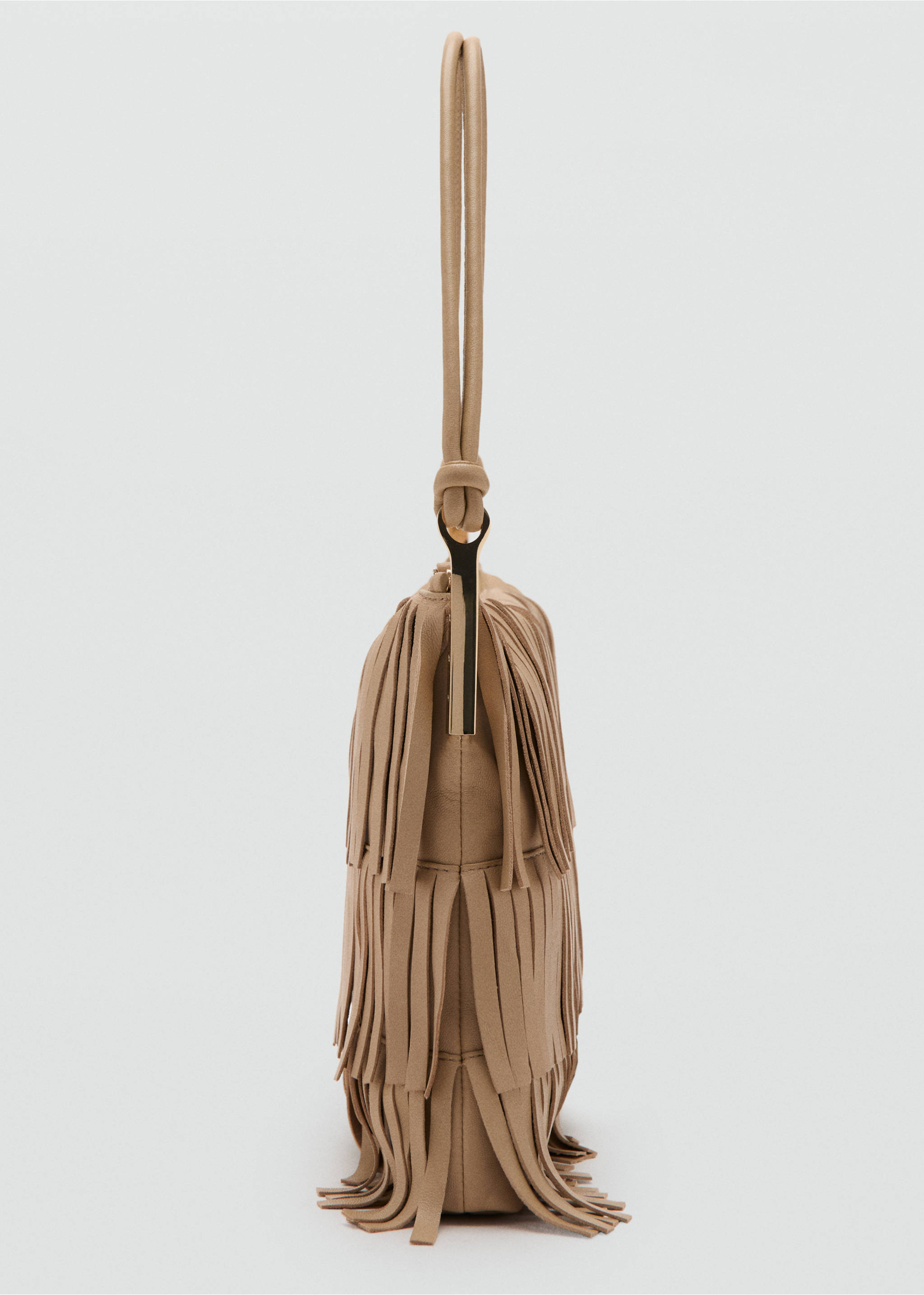 Large leather shoulder bag with fringes - Details of the article 1, Beige. Ref: 17063799-00.