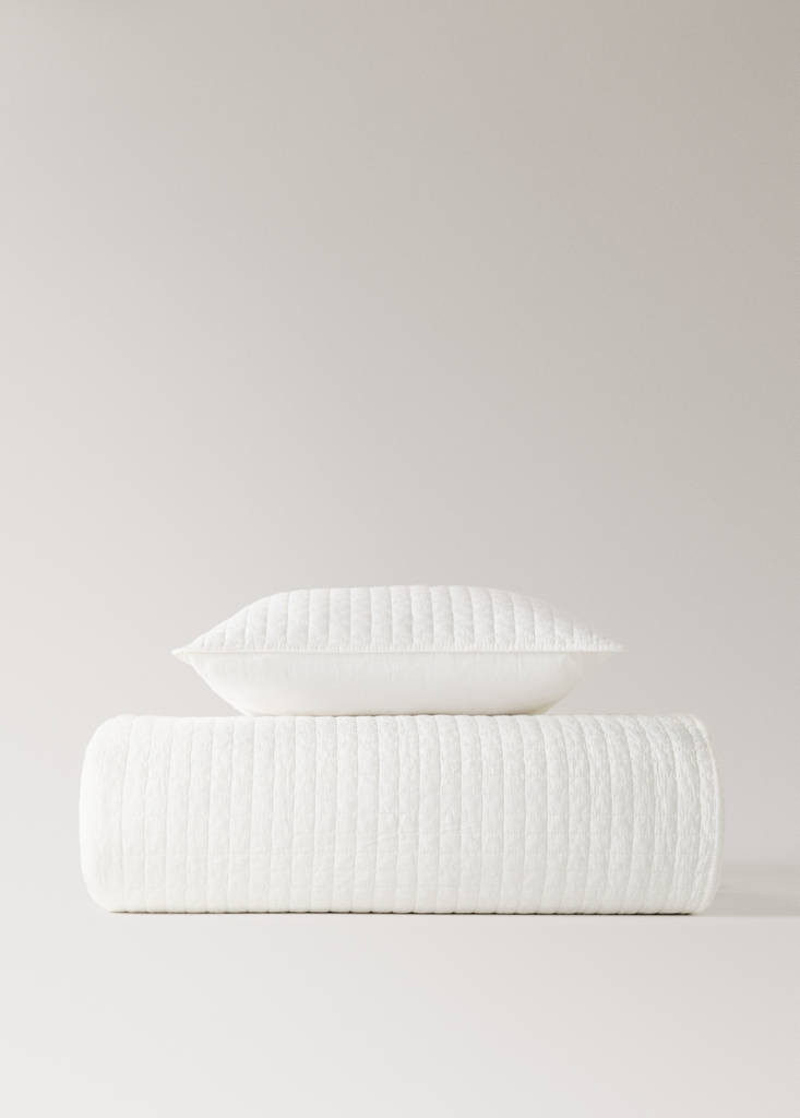 Steppdecke aus Garment-dyed-Baumwolle mit Karomuster für 130/150 cm Bett — Ecru