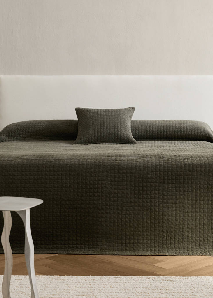 Steppdecke aus Garment-dyed-Baumwolle mit Karomuster für 130/150 cm Bett — Olivengrün