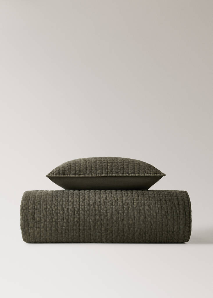 Steppdecke aus Garment-dyed-Baumwolle mit Karomuster für 130/150 cm Bett — Olivengrün