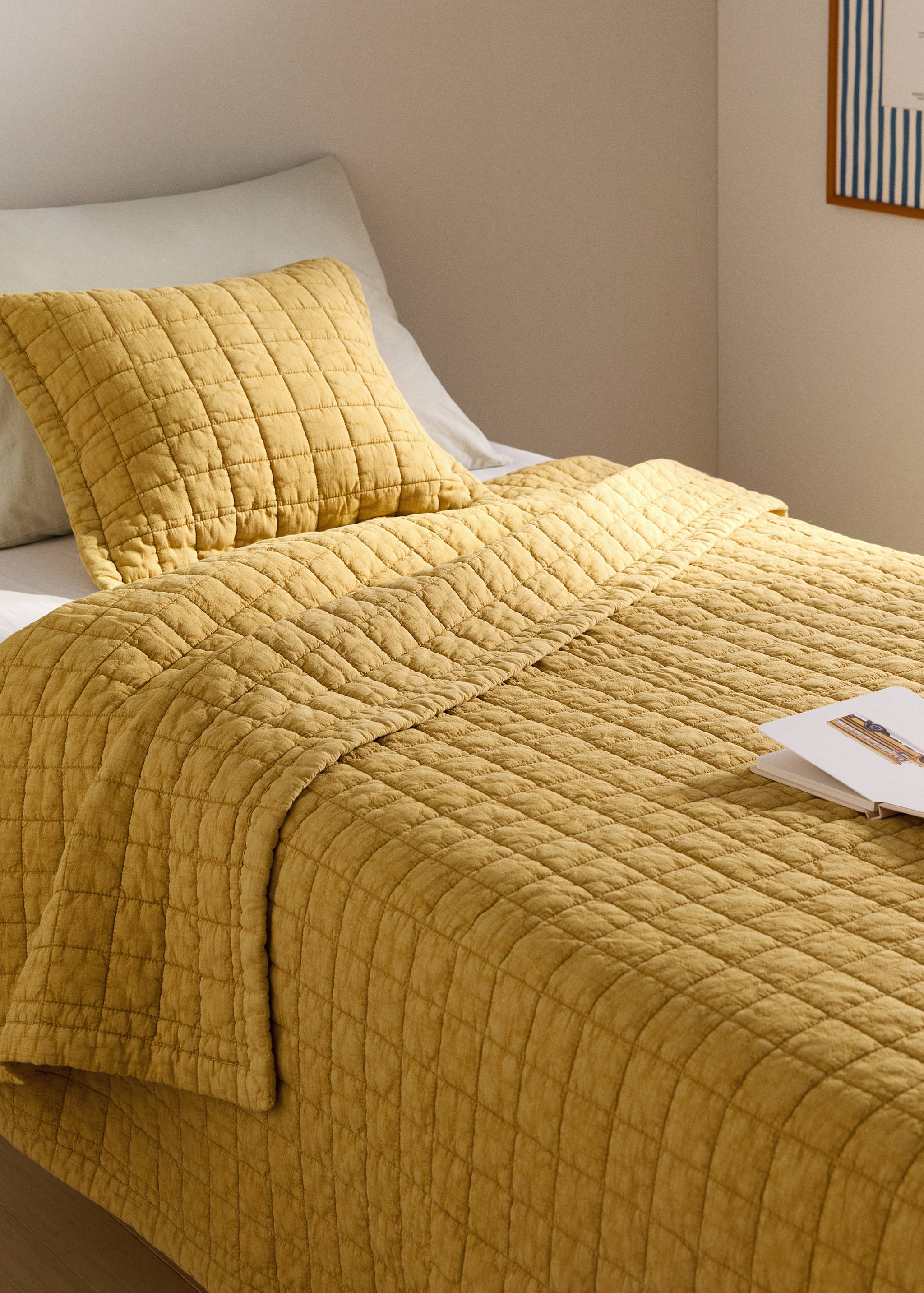 Washed cotton check bedspread for 90/105 cm bed - General plane