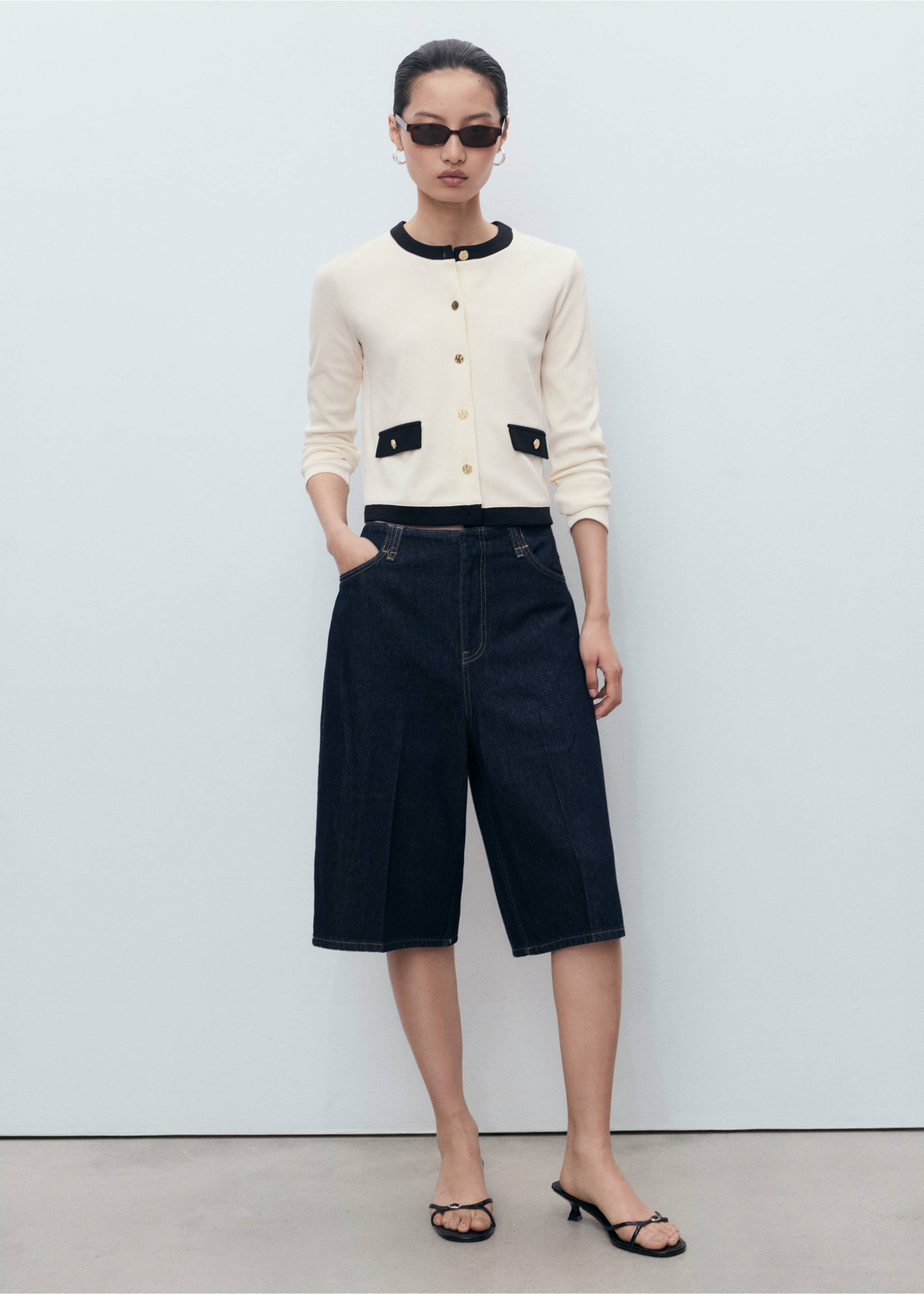 Contrasting cotton cardigan - General plane, Ecru. Ref: 17064082-00.