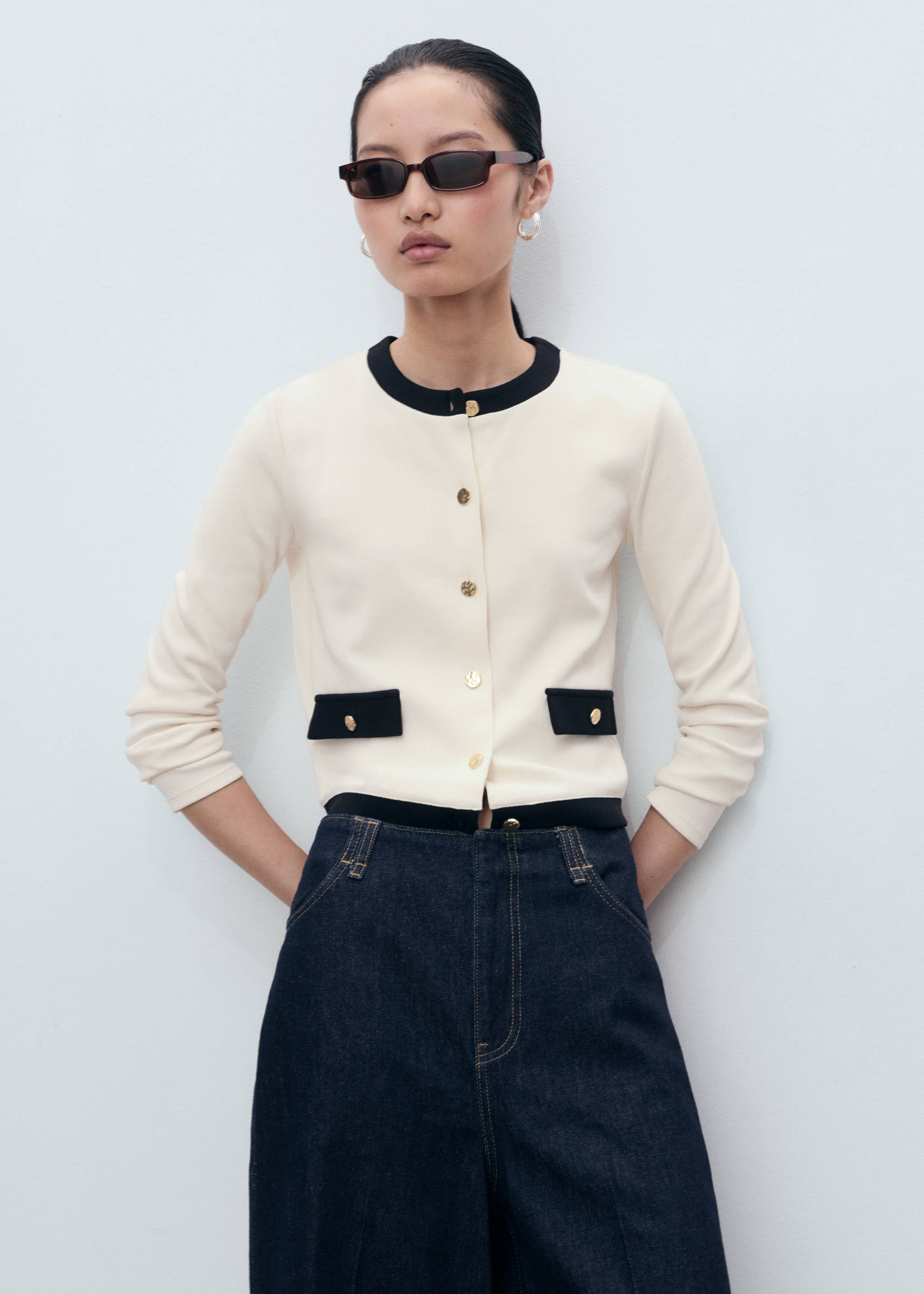 Contrasting cotton cardigan - Medium plane