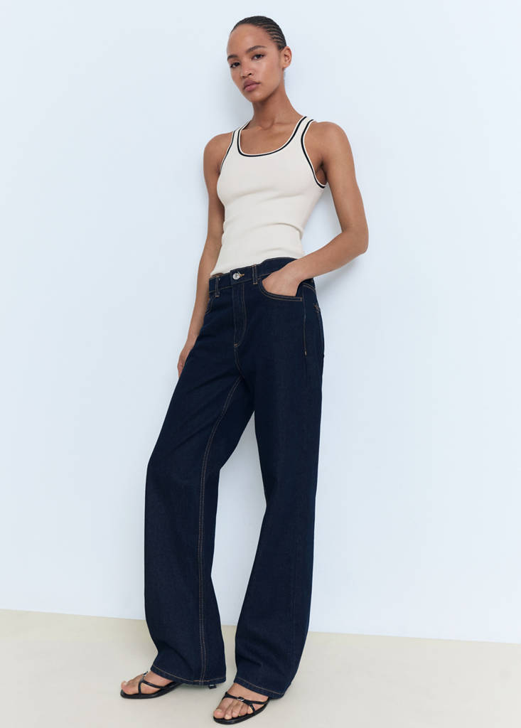 Knitted top with contrast details — Ecru