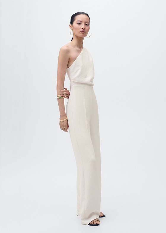 Drape asimetrik uzun tulum