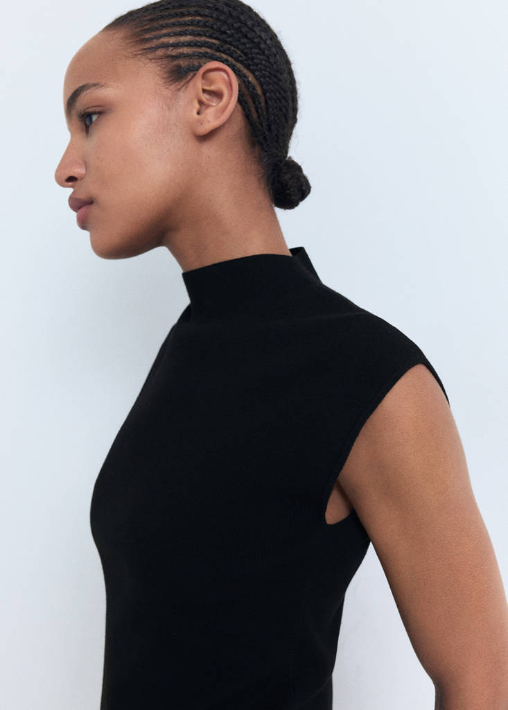 Perkins-neck knitted dress — Black