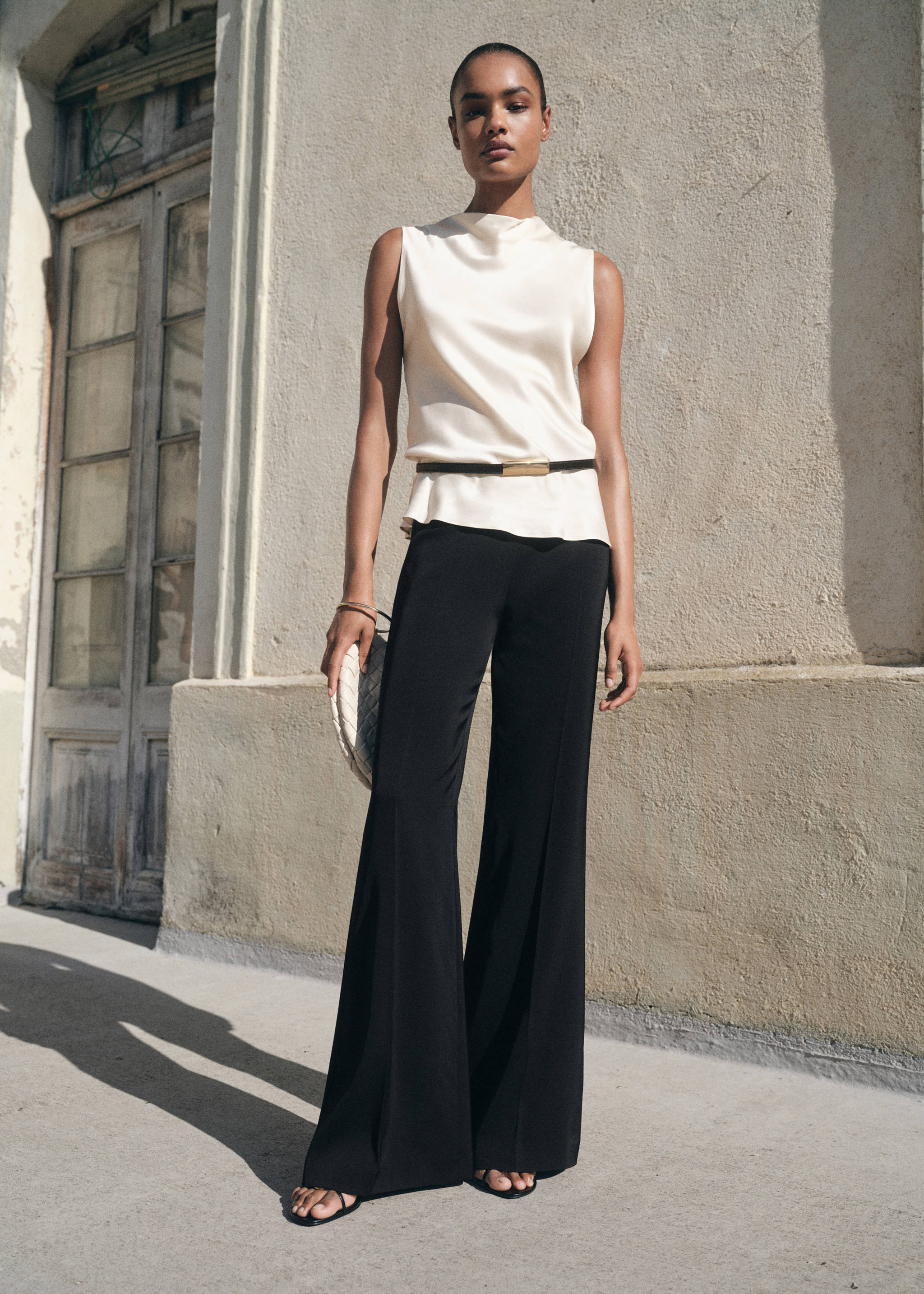 Satin blouse with draped neck - General plane