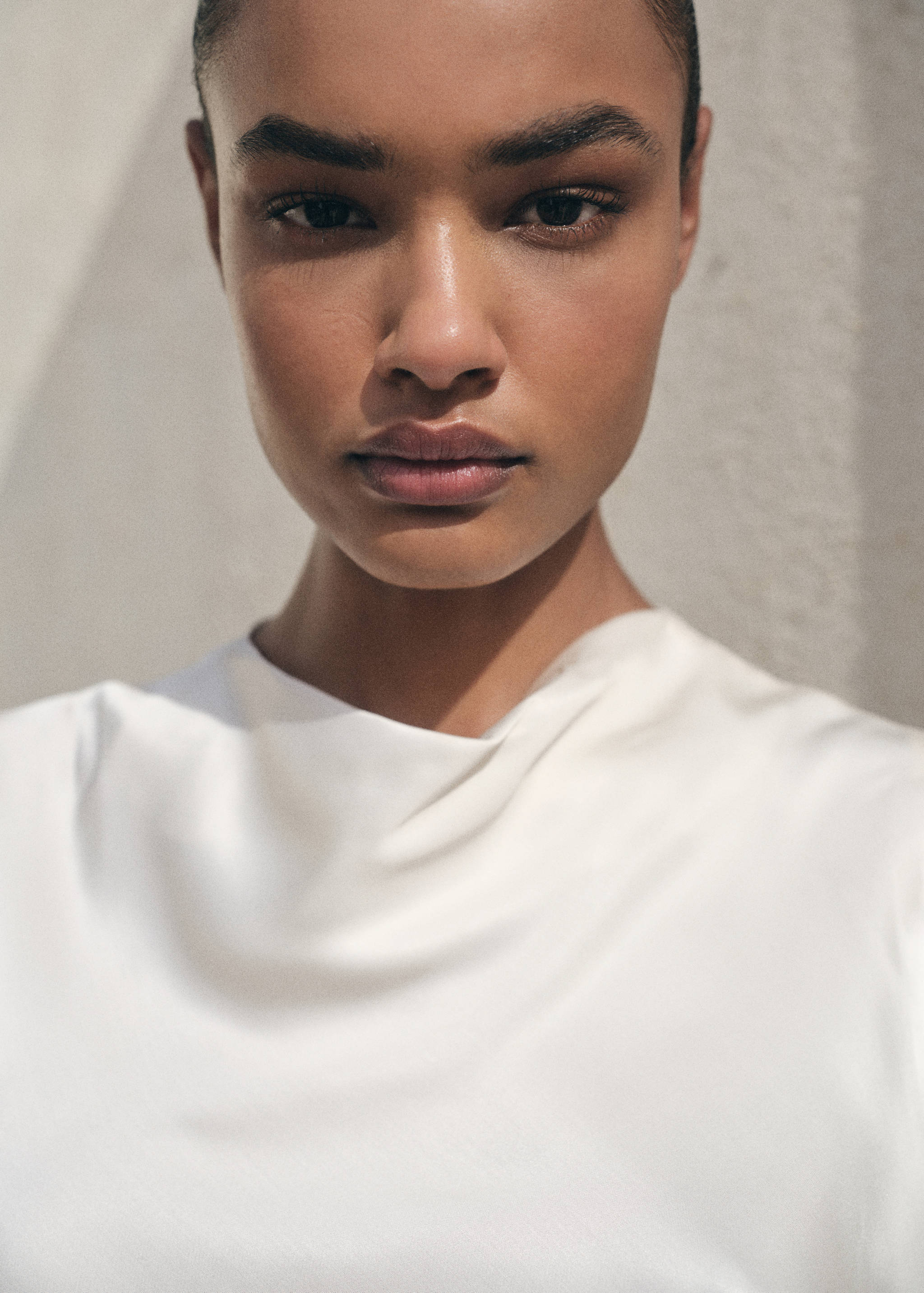 Satin blouse with draped neck - Details of the article 1