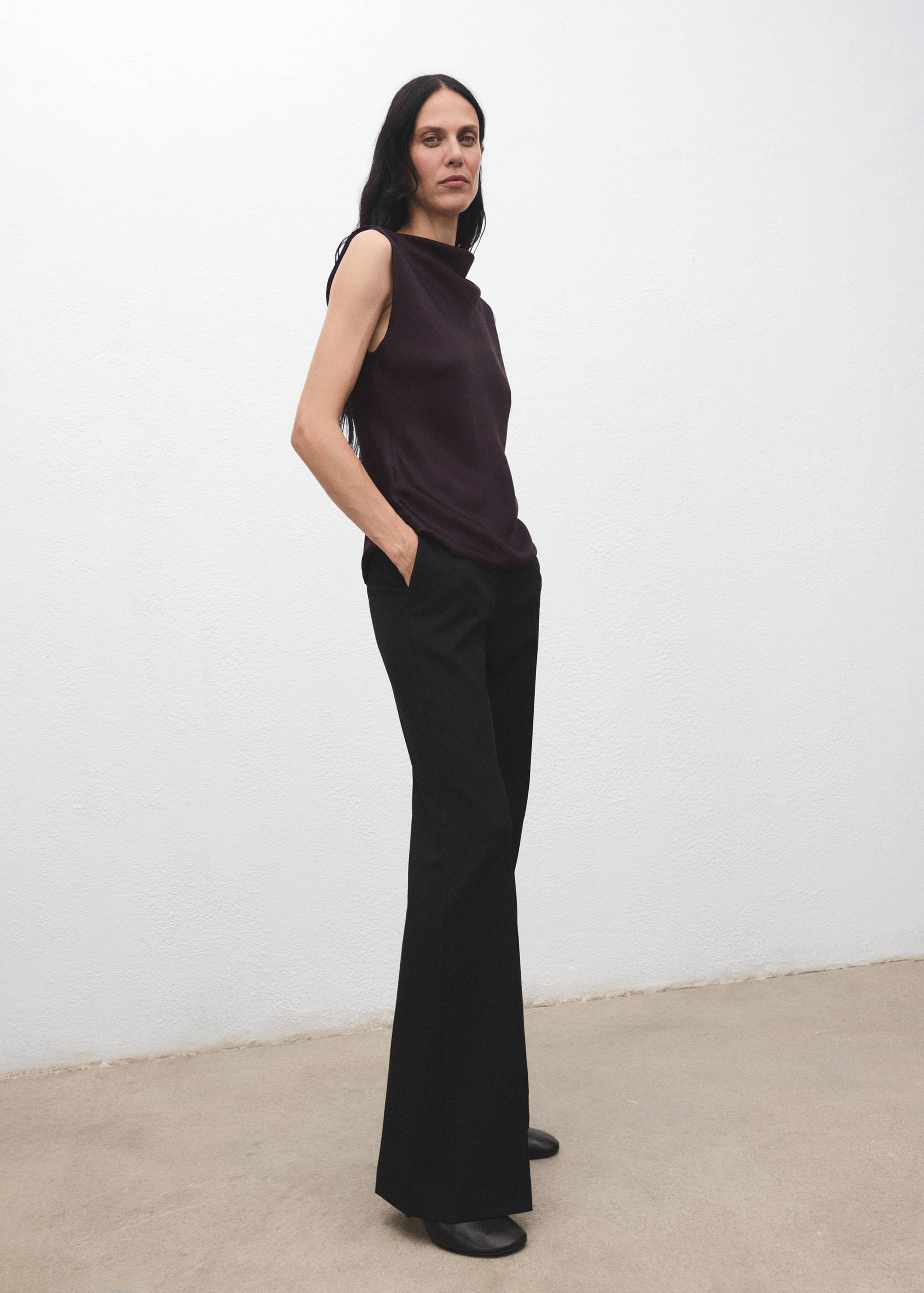 Satin blouse with draped neck - General plane