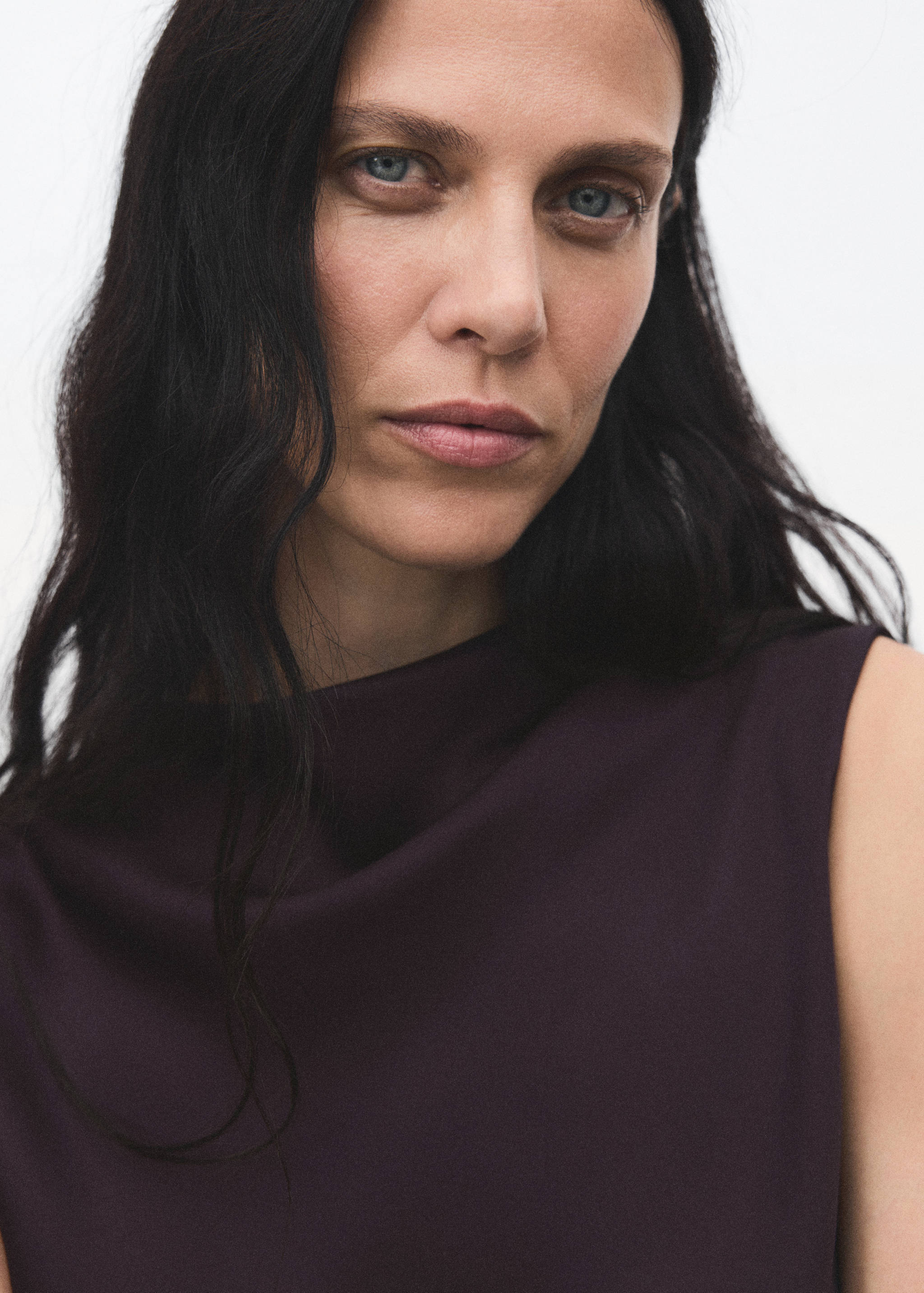 Satin blouse with draped neck - Details of the article 1