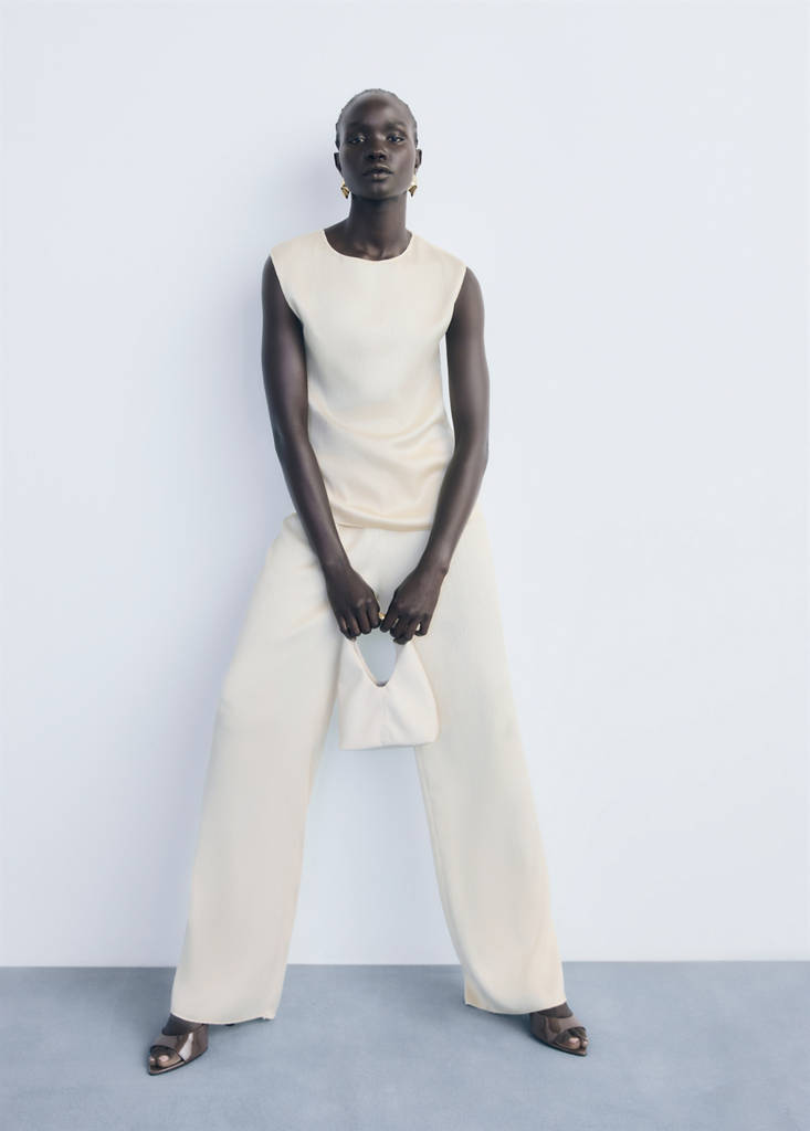MANGO - Pantalon plissé taille élastique écru - M