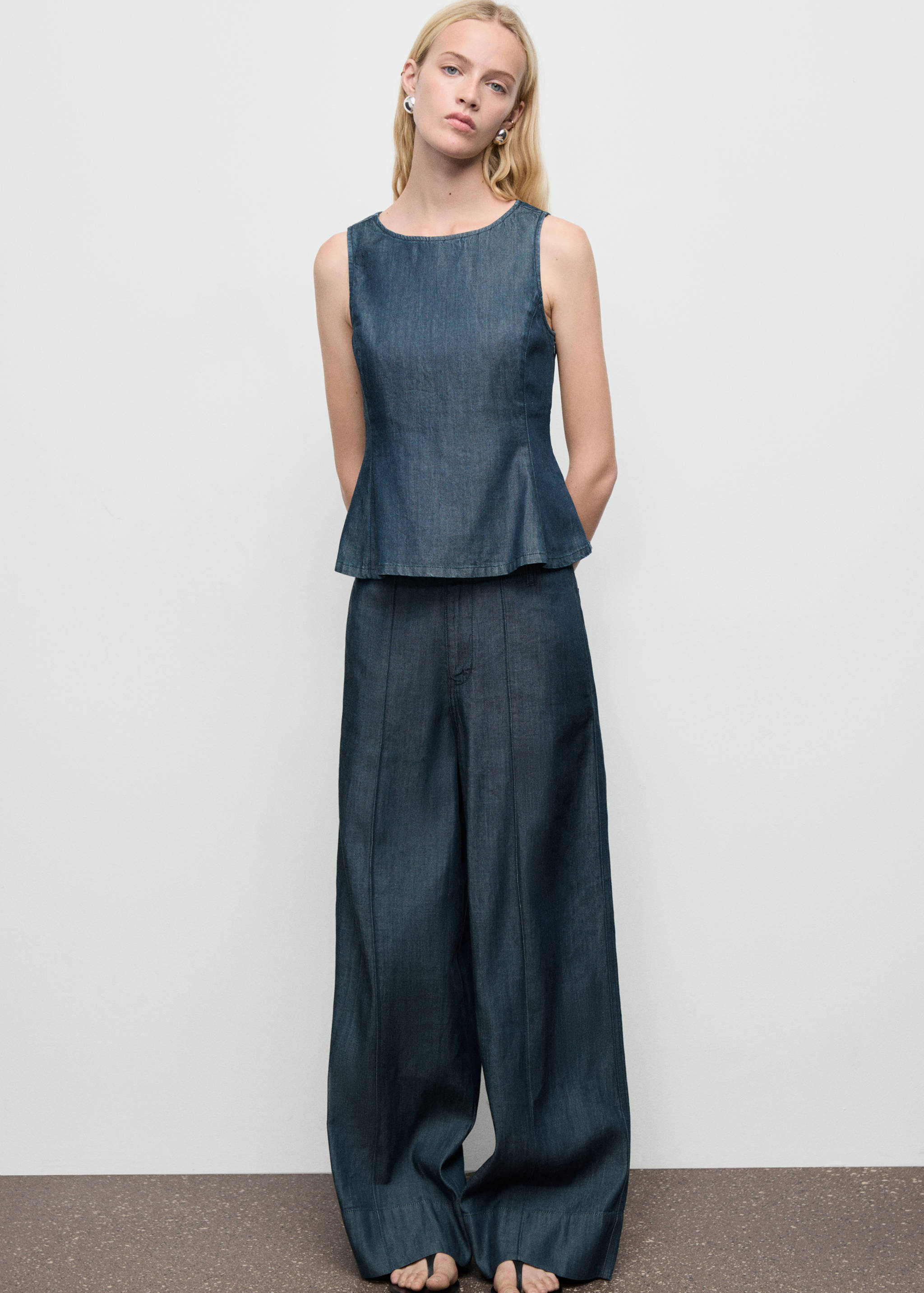 Pantalon denim large coutures - Plan général