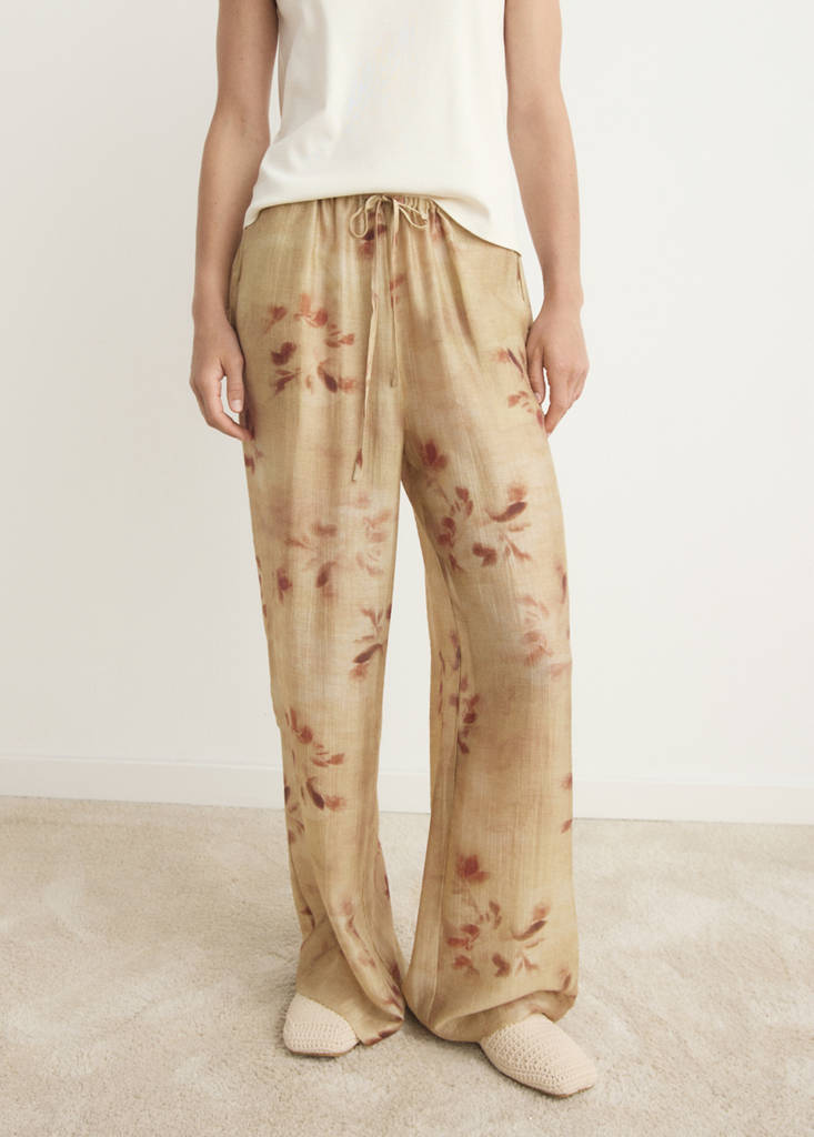 Leaf-print trousers — Sand
