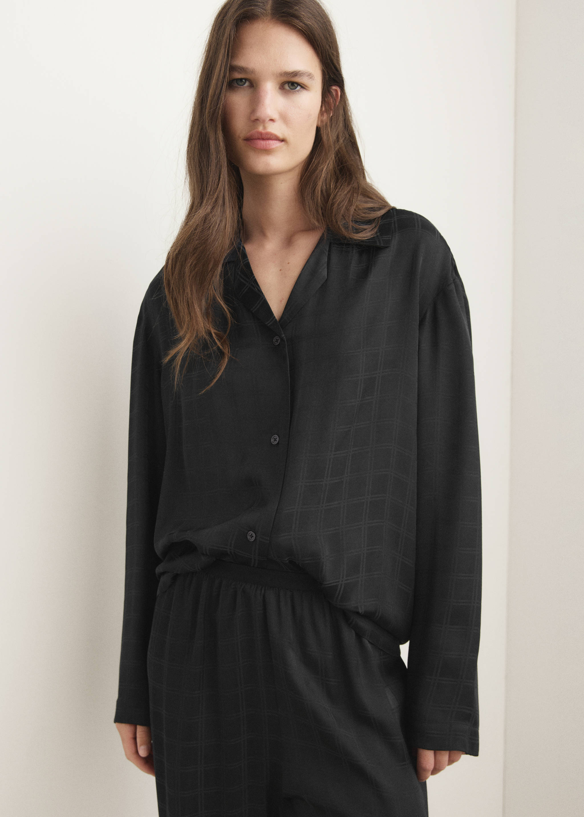 เสื้อเชิ้ตชุดนอนลายตารางผ้าเรยอน - เครื่องบินขนาดกลาง