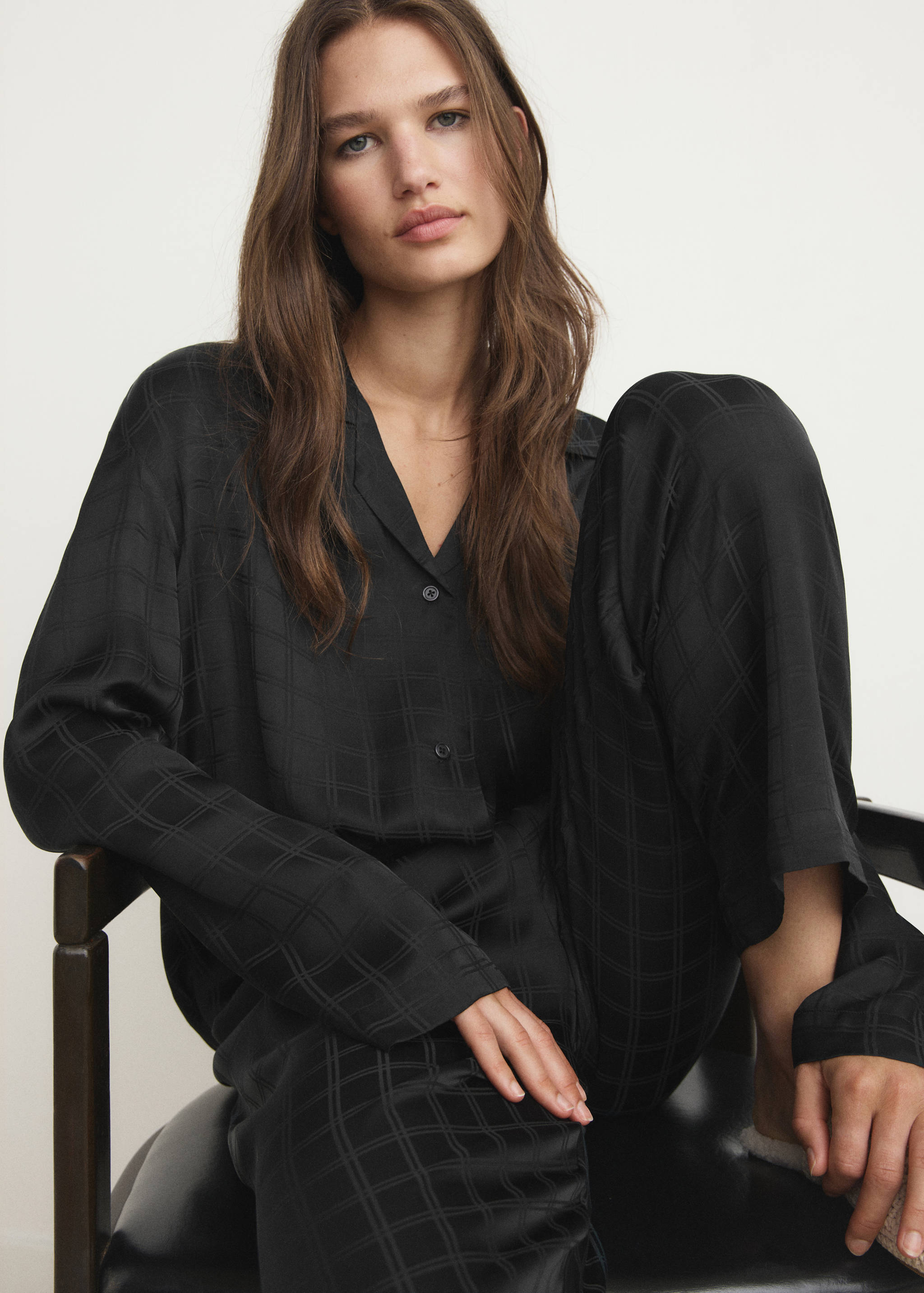 เสื้อเชิ้ตชุดนอนลายตารางผ้าเรยอน - รายละเอียดของสินค้า 2