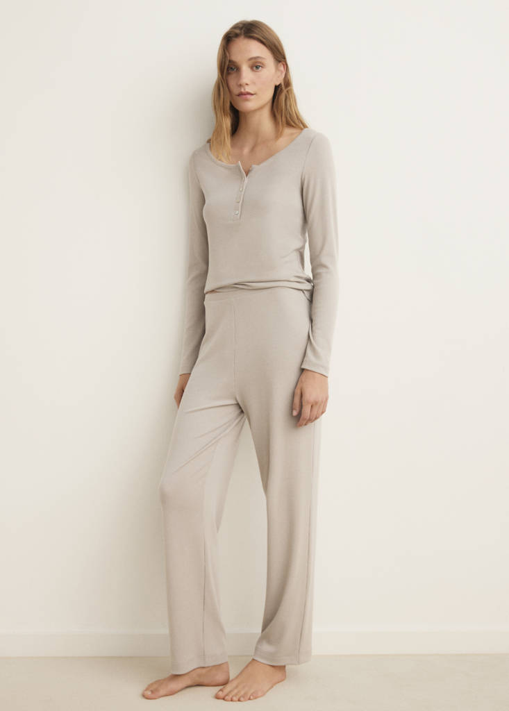 Ribbed knit button-down T-shirt — Light/Pastel Grey