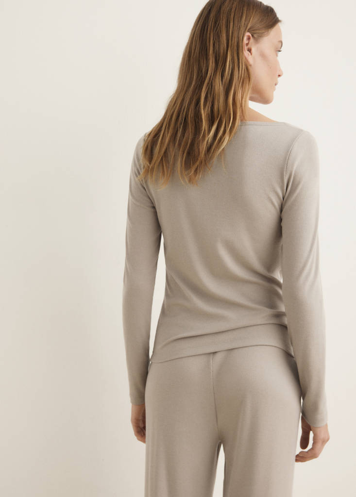 Ribbed knit button-down T-shirt — Light/Pastel Grey