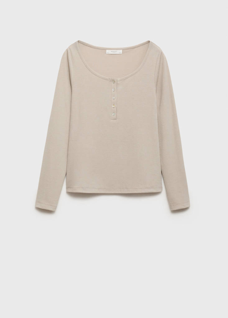 Ribbed knit button-down T-shirt — Light/Pastel Grey
